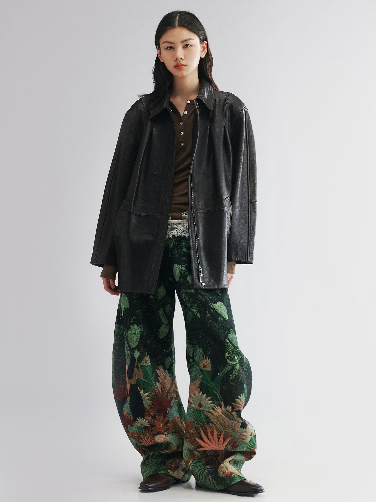 Vintage-inspired cocoon leather coat