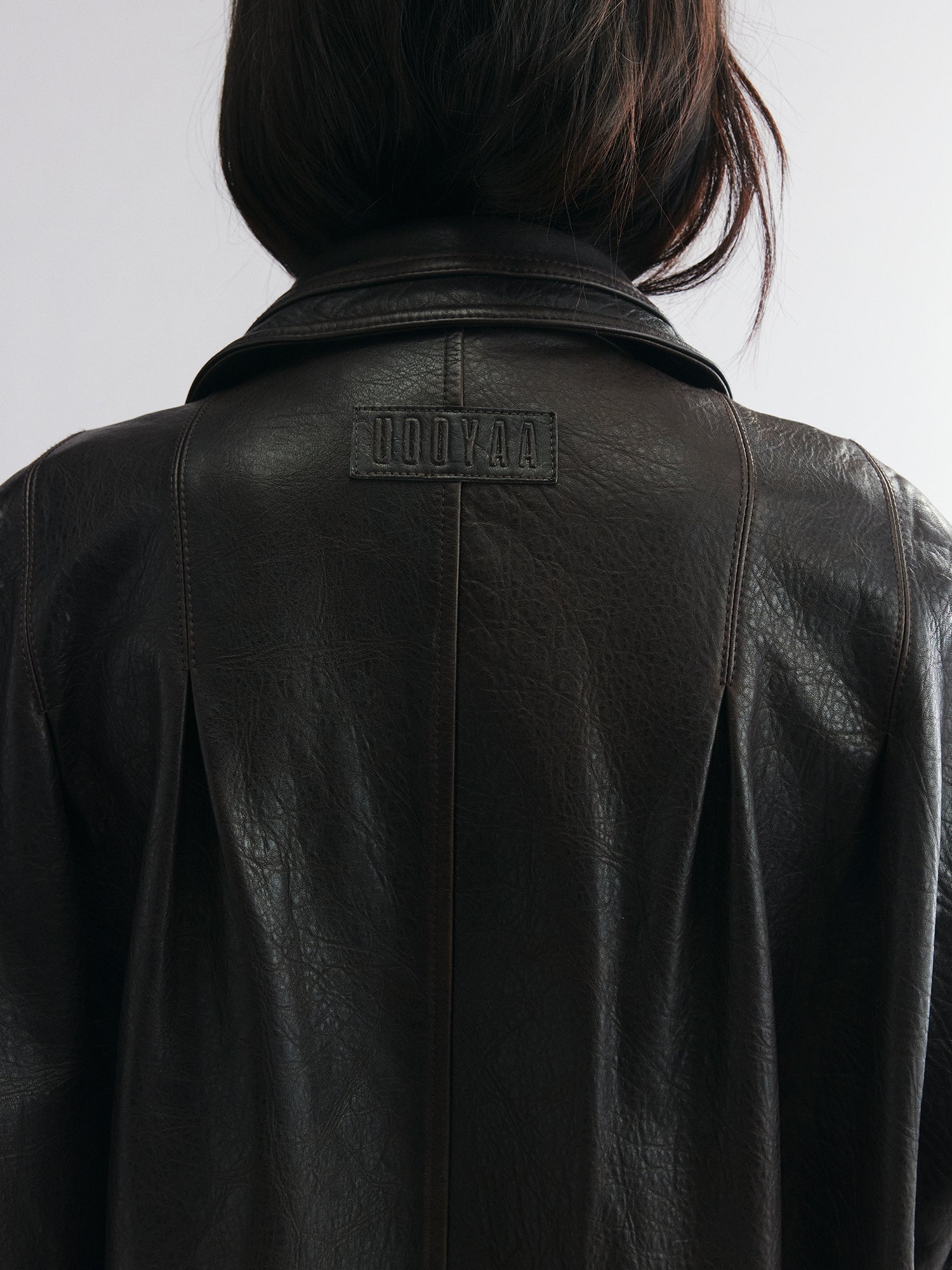 Vintage-inspired cocoon leather coat