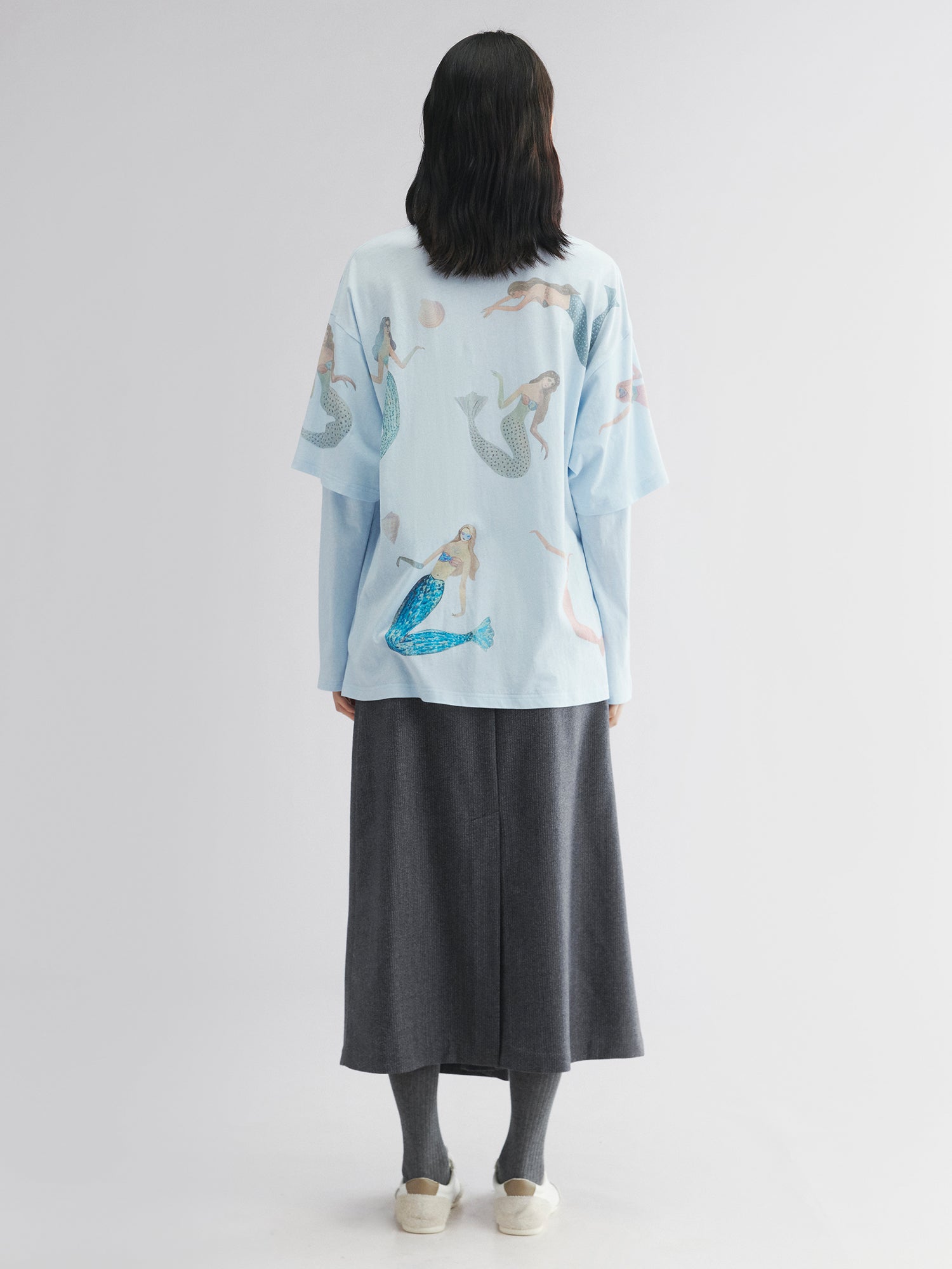 Mermaid print layered t-shirt