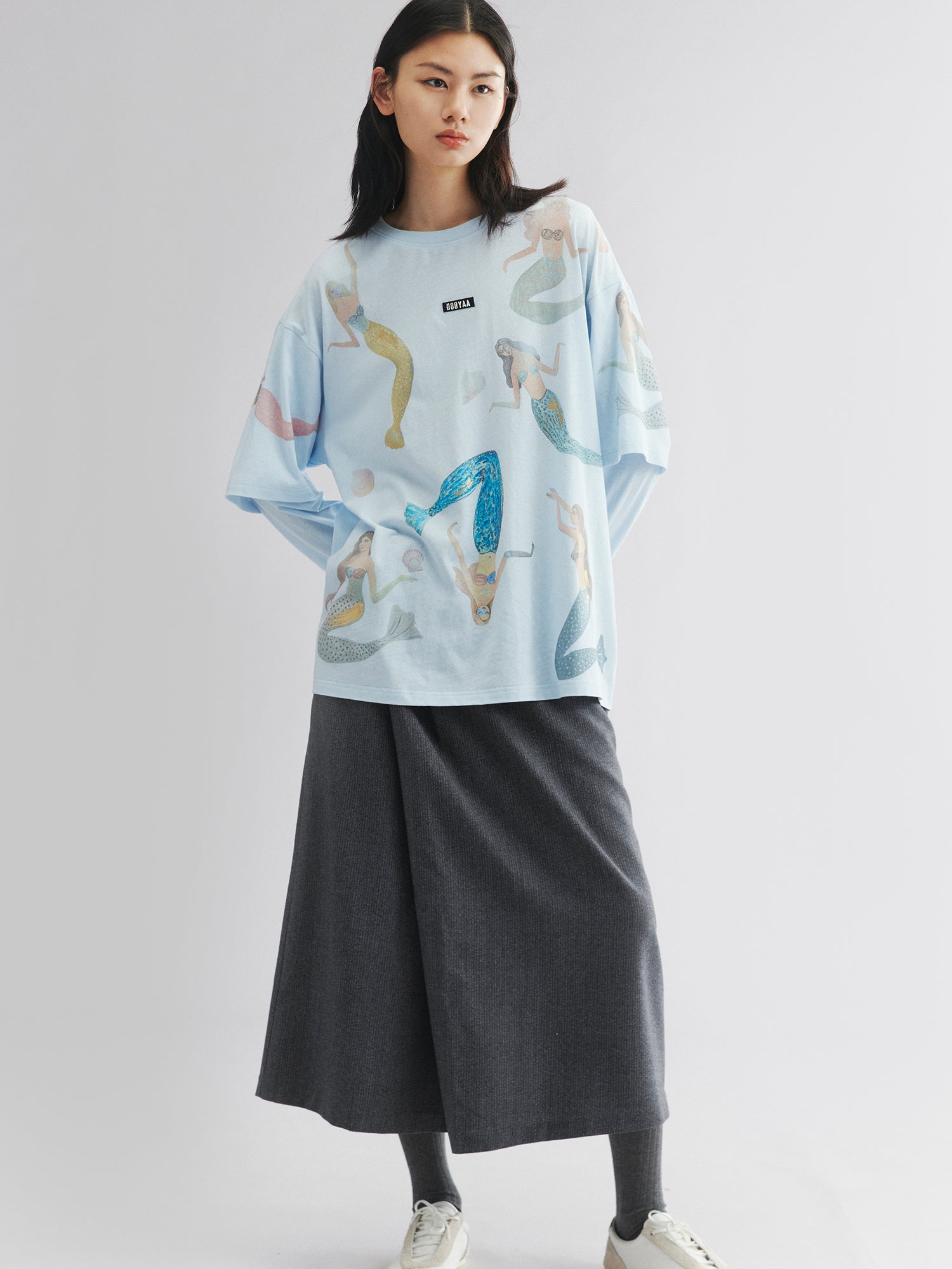 Mermaid print layered t-shirt