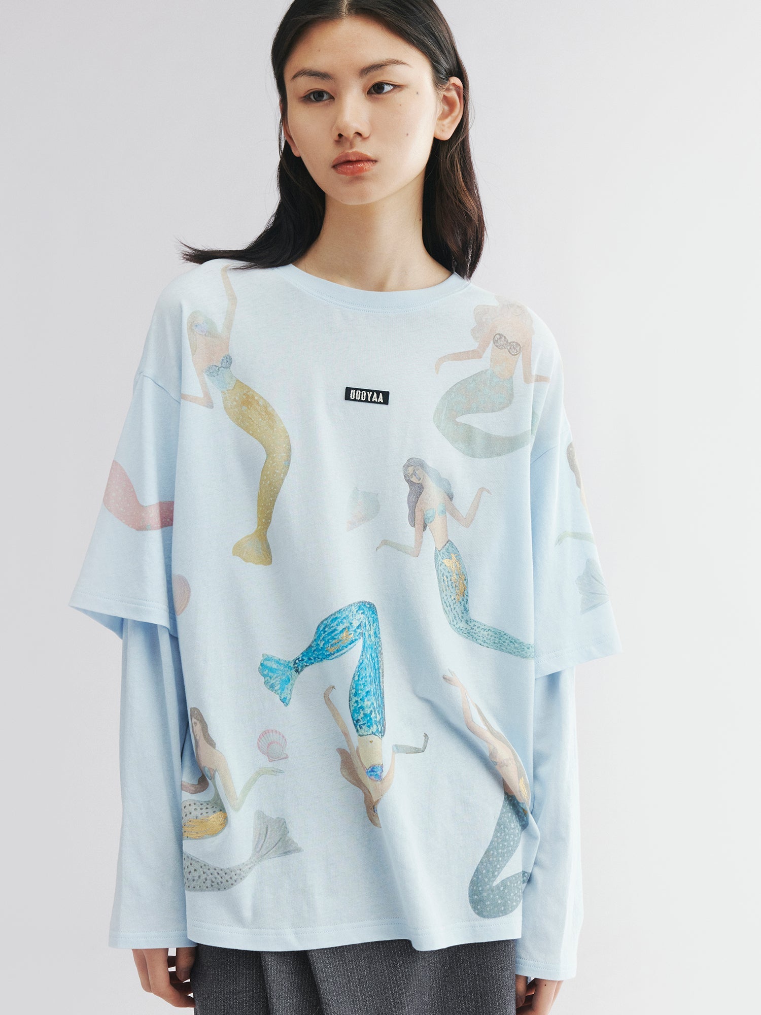Mermaid print layered t-shirt