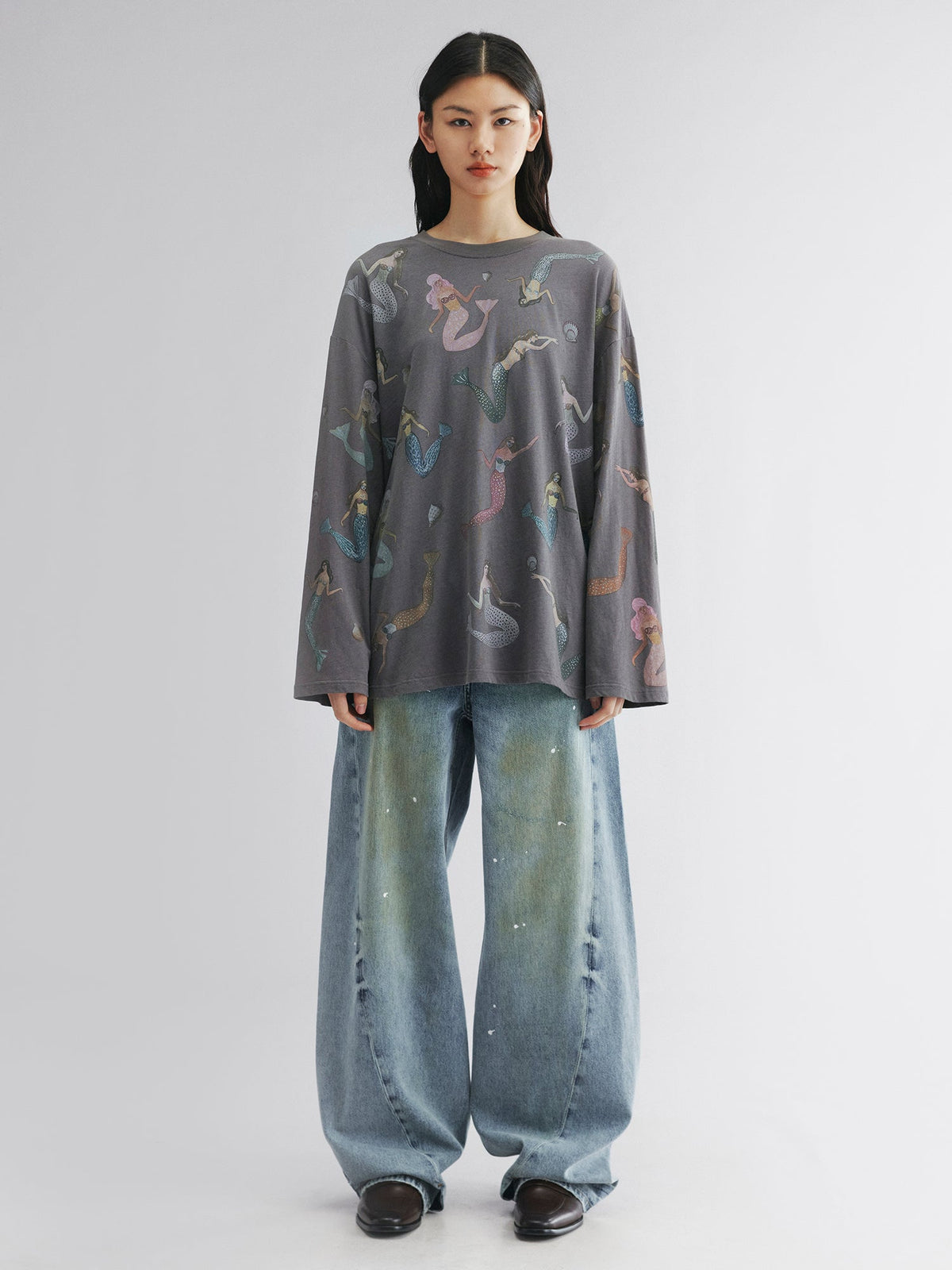 Mermaid long-sleeve print t-shirt