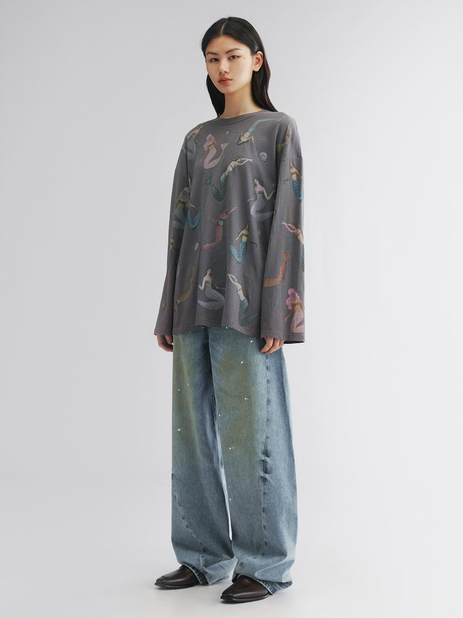 Mermaid long-sleeve print t-shirt