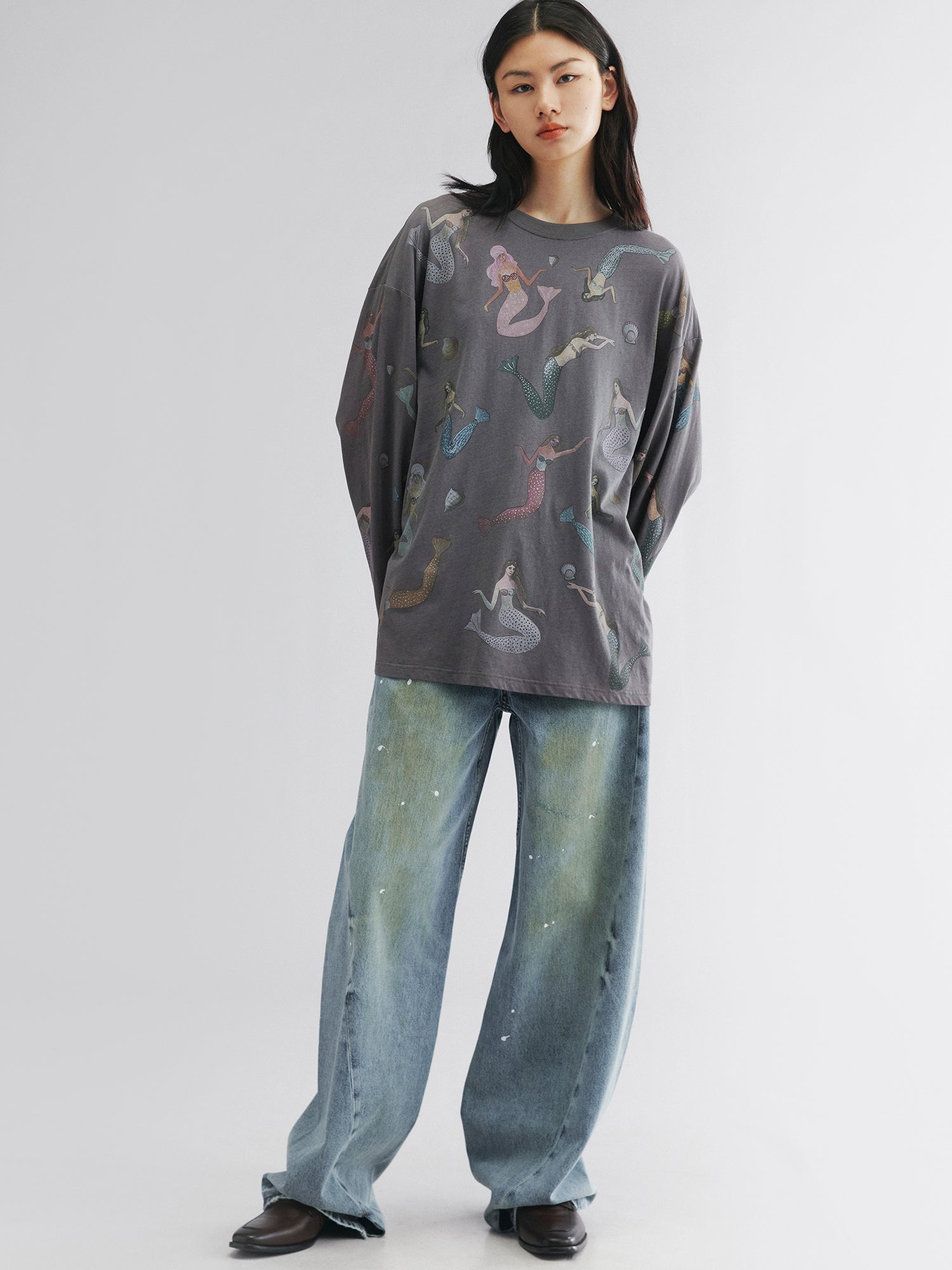 Mermaid long-sleeve print t-shirt