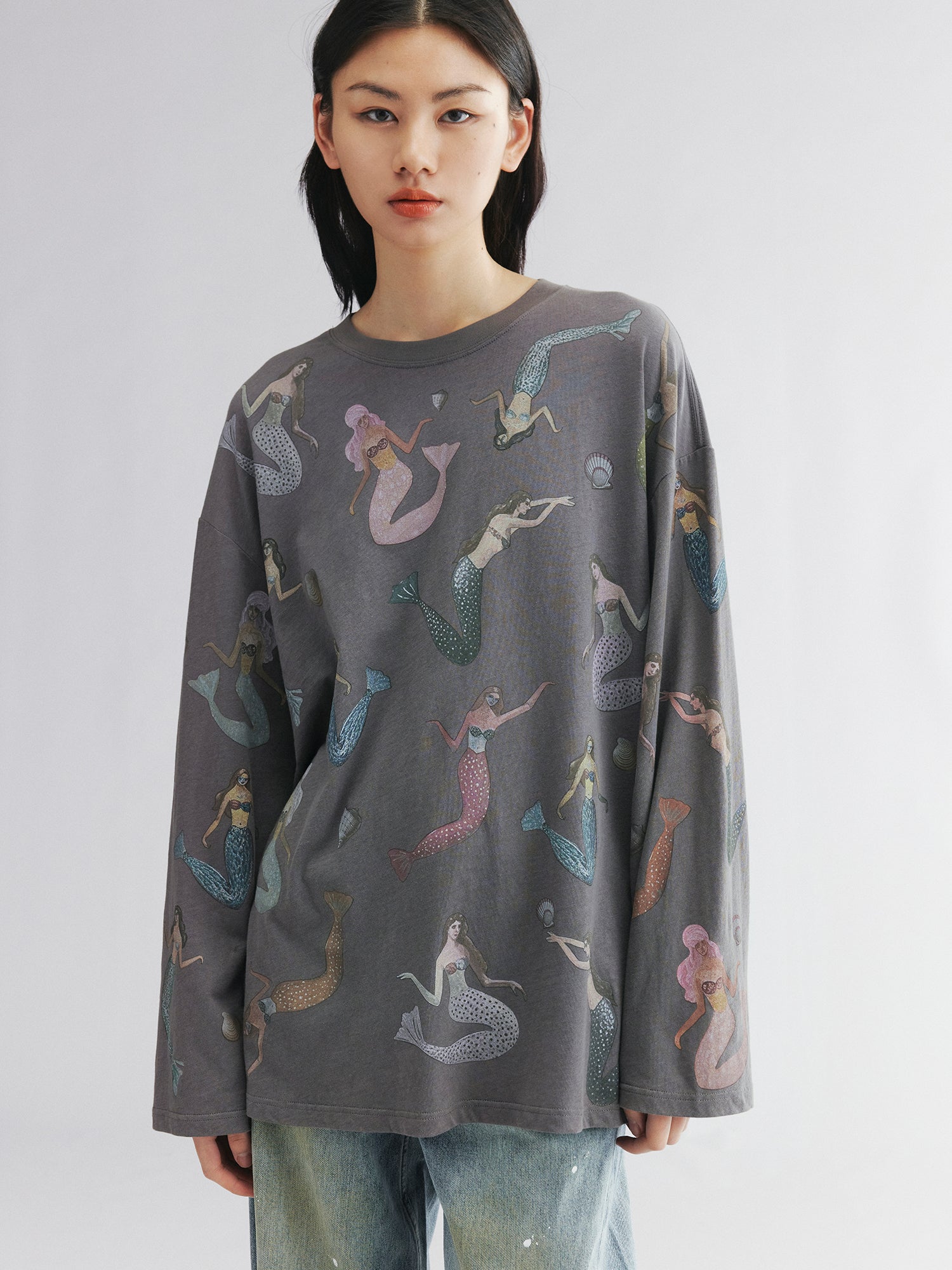 Mermaid long-sleeve print t-shirt