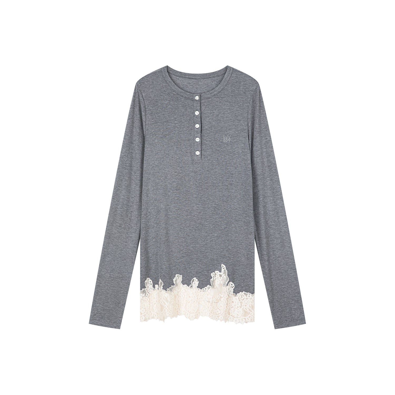Lace hem henley t-shirt