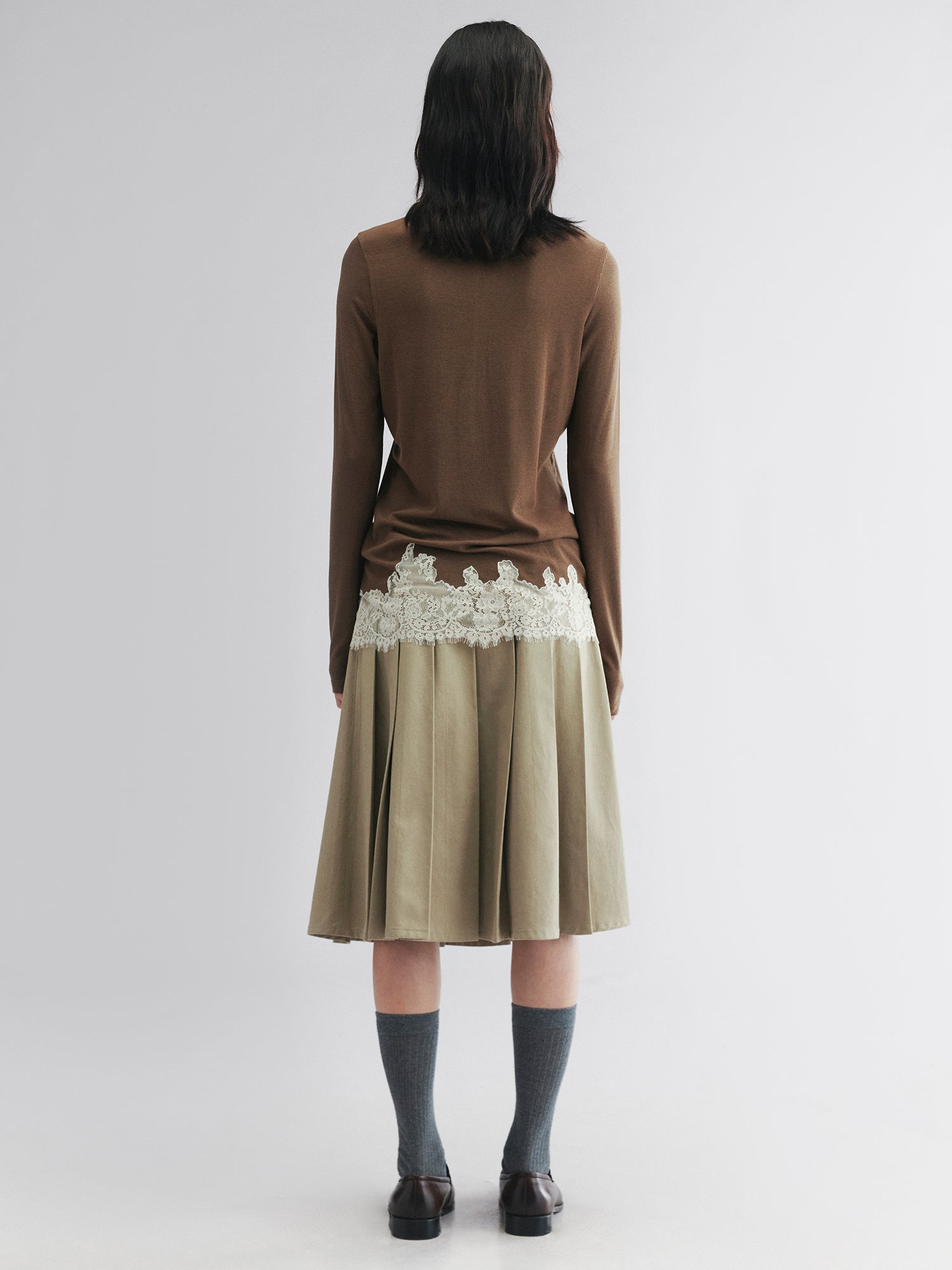 Lace hem henley t-shirt