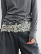 Lace hem henley t-shirt