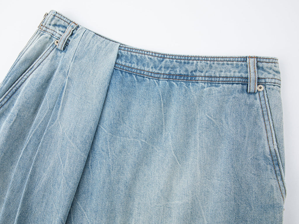 Wrap-effect denim skirt