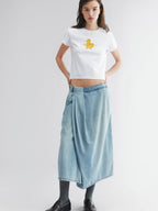 Wrap-effect denim skirt