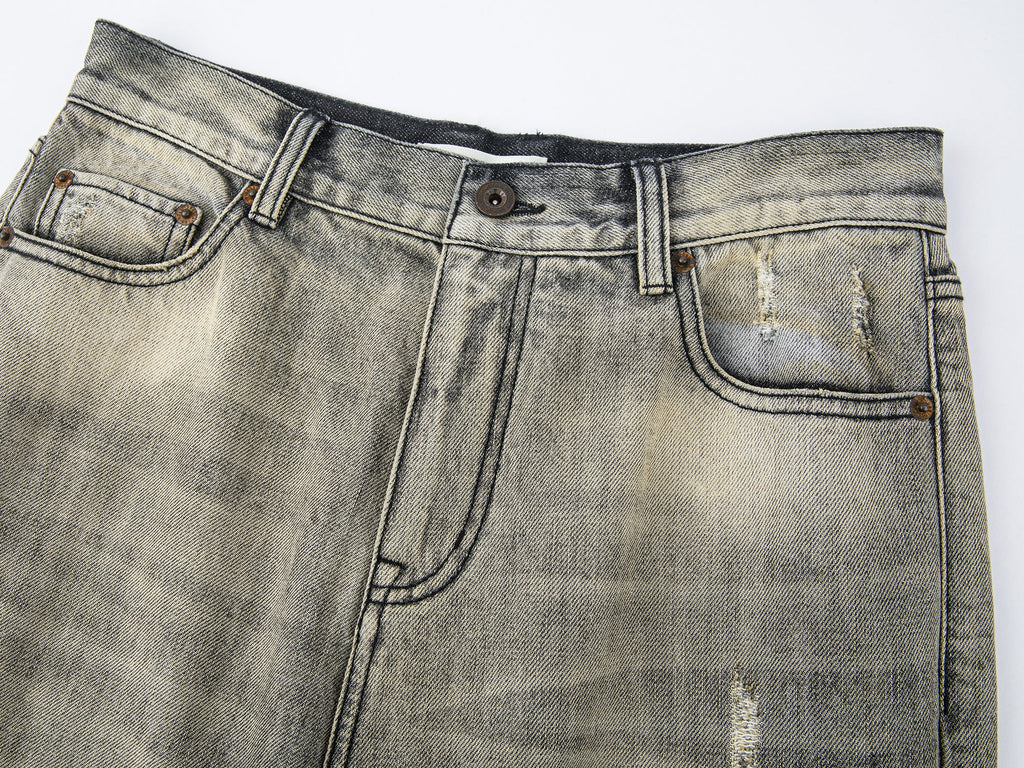 Vintage wash denim pants