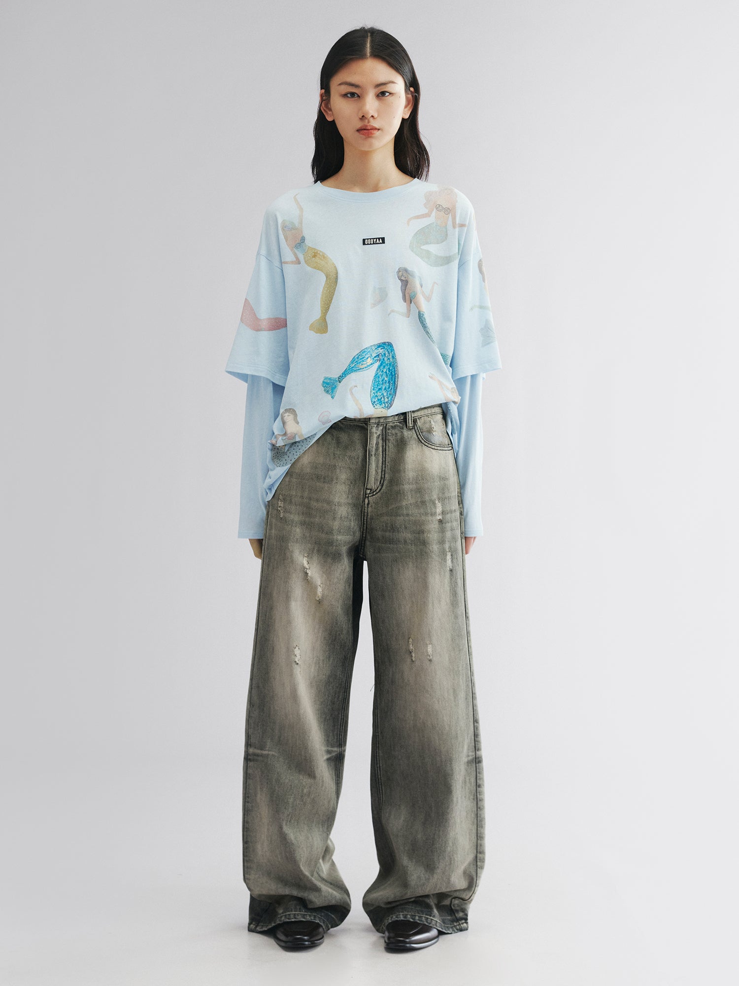 Vintage wash denim pants