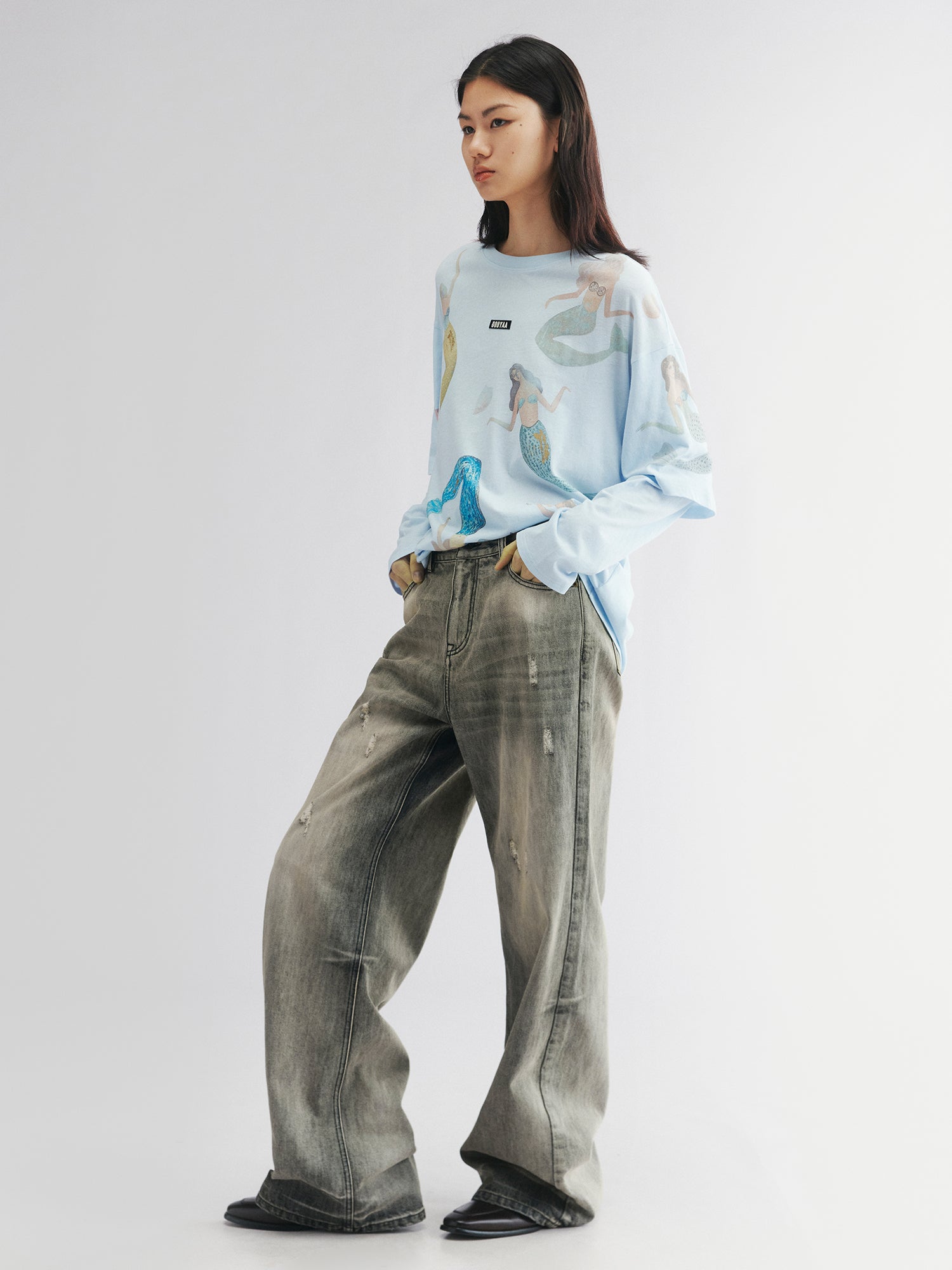 Vintage wash denim pants