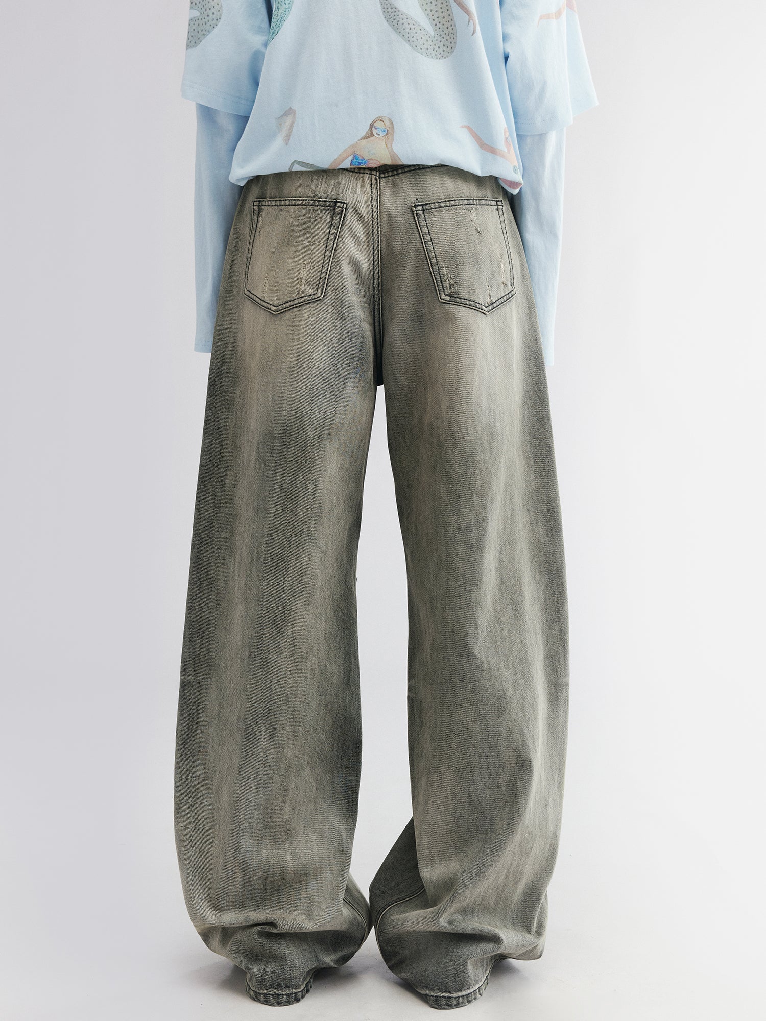 Vintage wash denim pants