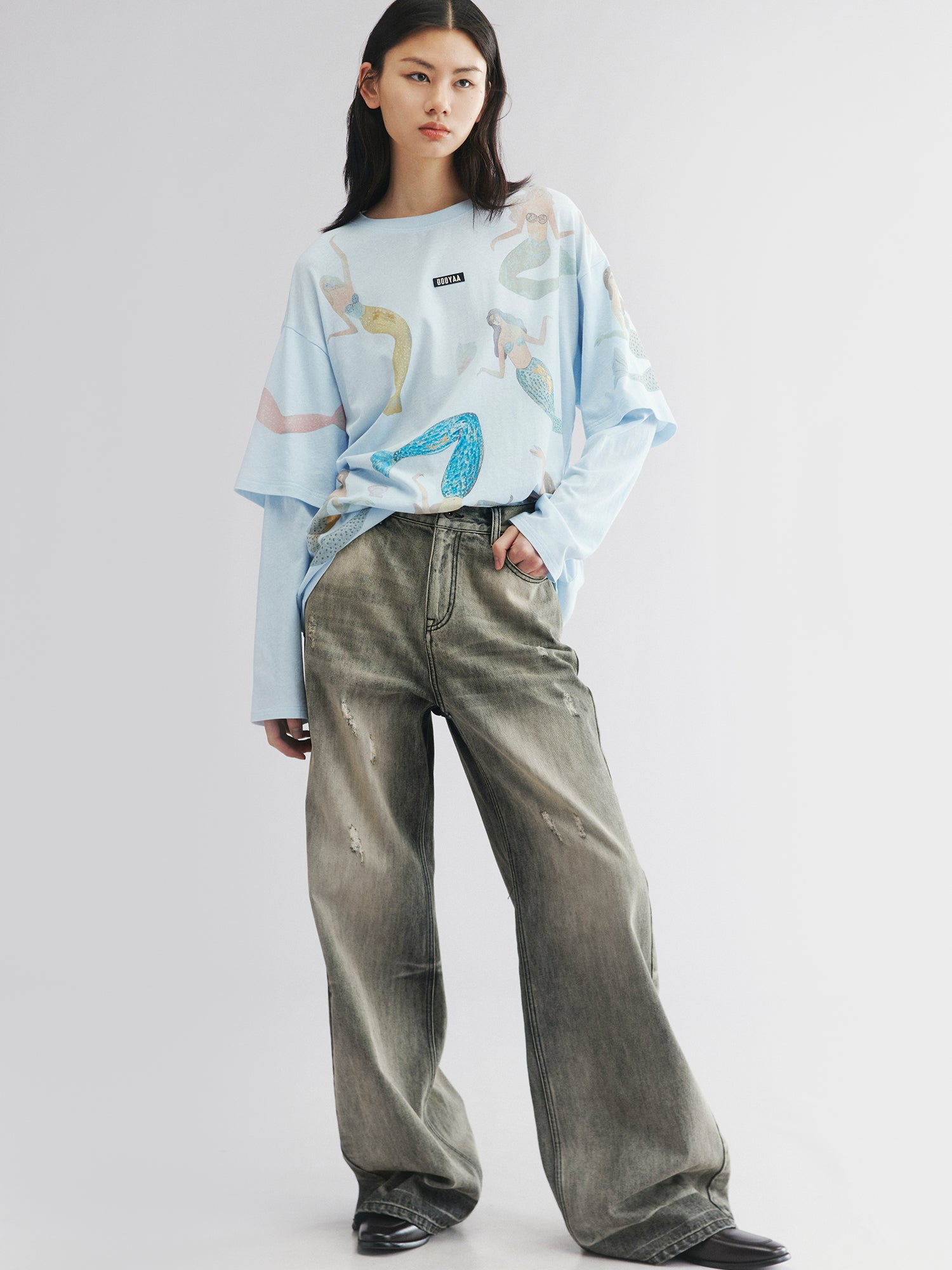 Vintage wash denim pants