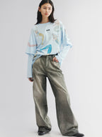 Vintage wash denim pants