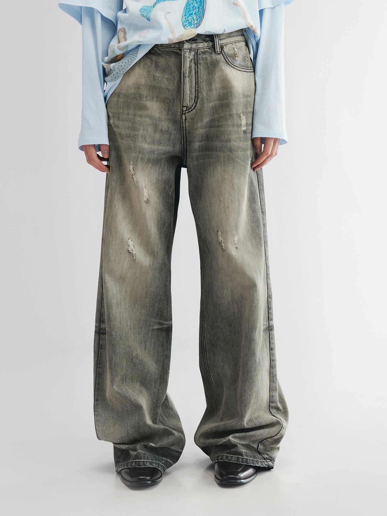 Vintage wash denim pants