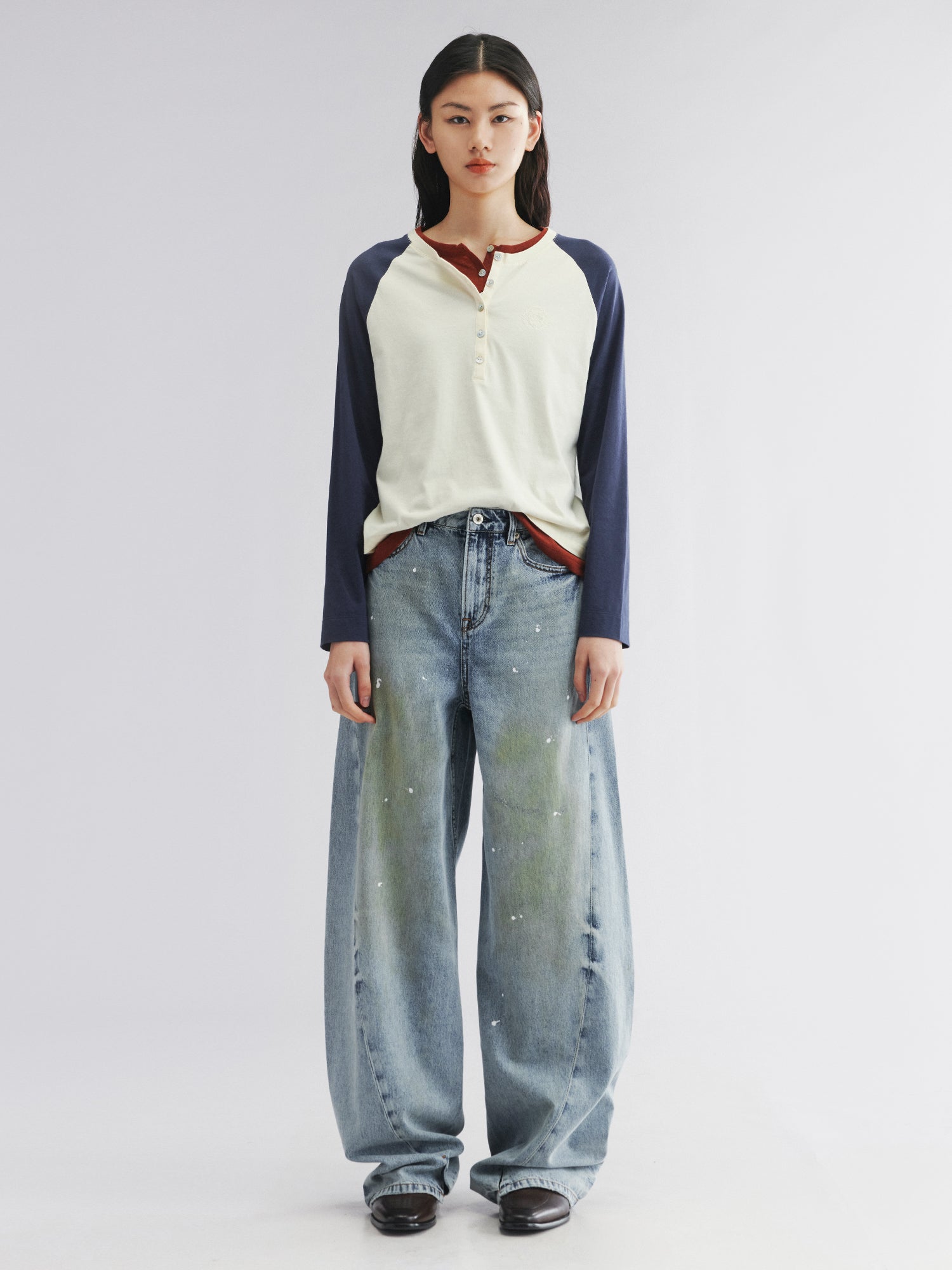 Twisted seam denim pants