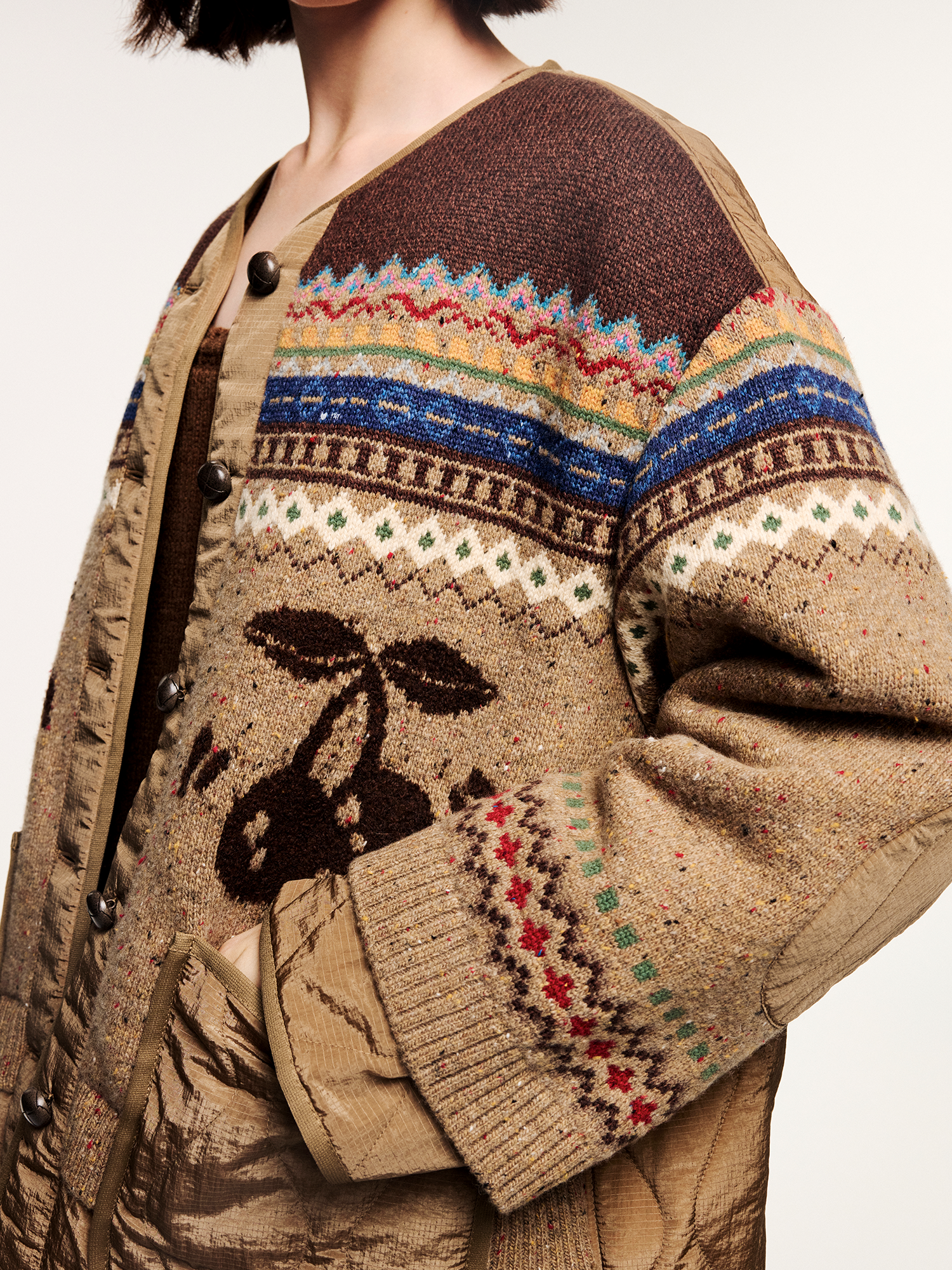 Cherry motif fair isle reversible jacket