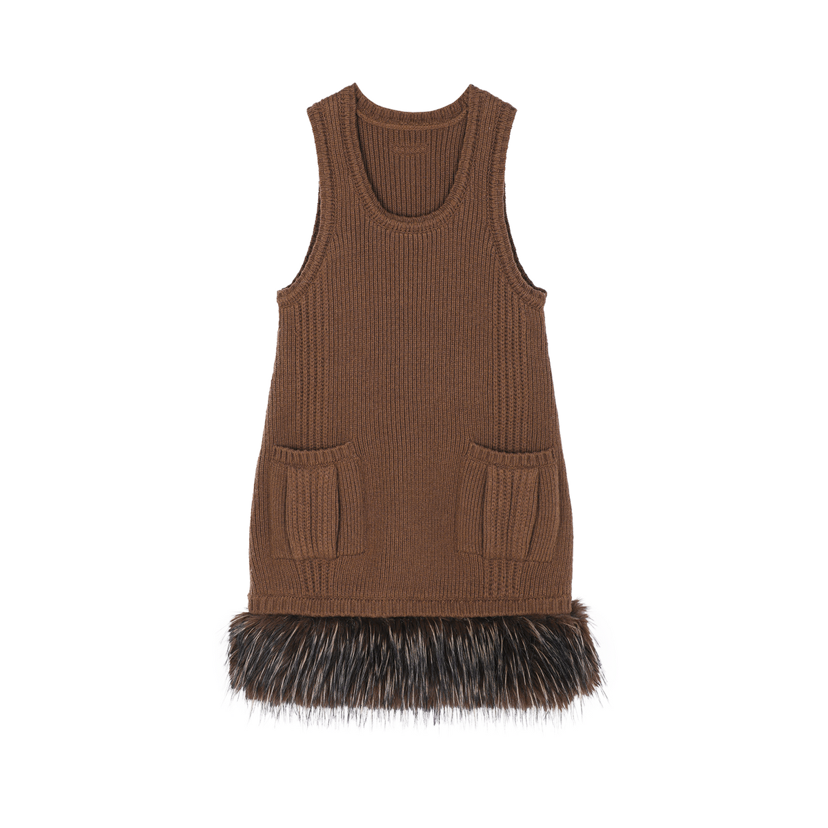 Fur hem knit dress
