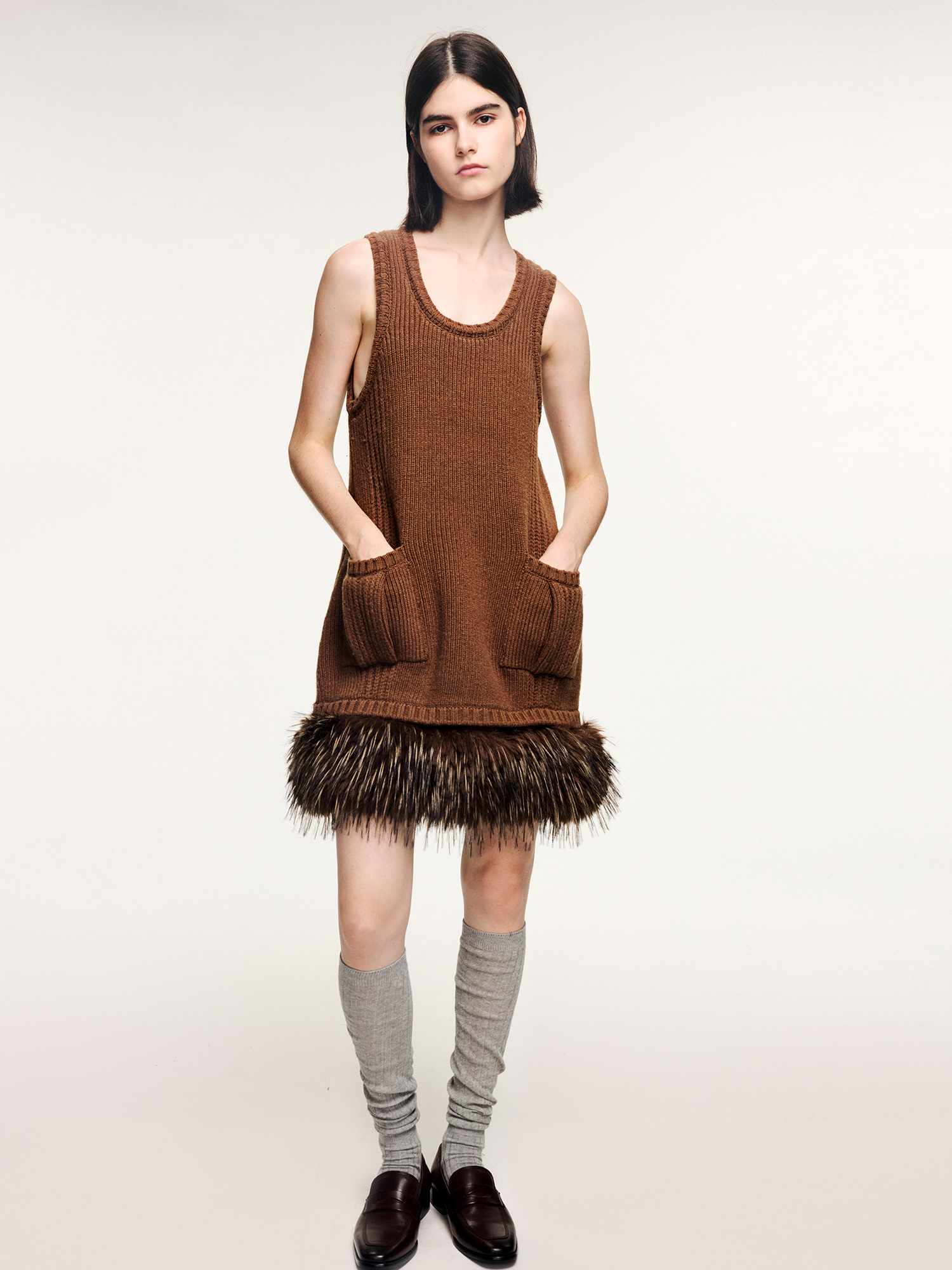 Fur hem knit dress