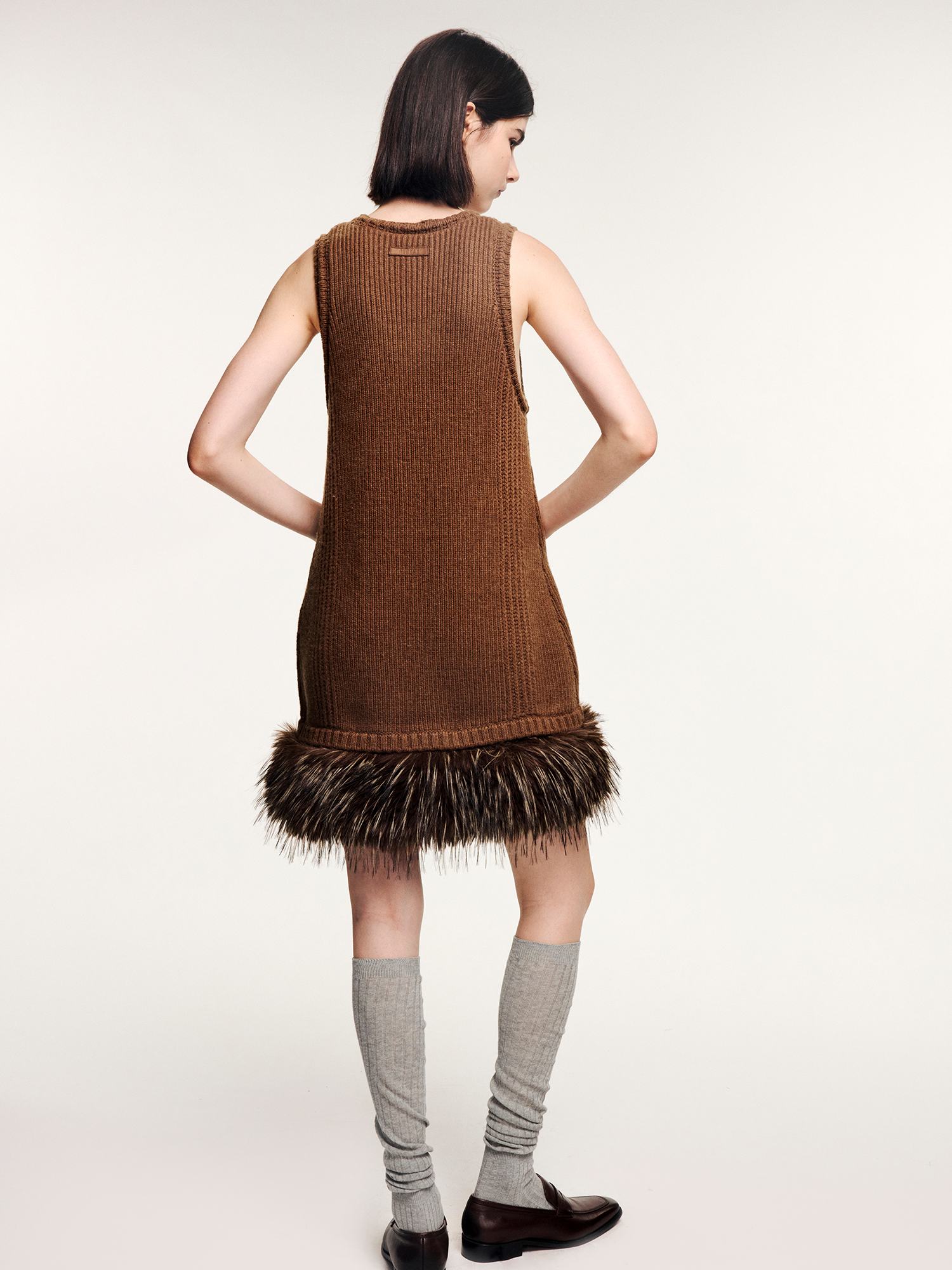 Fur hem knit dress