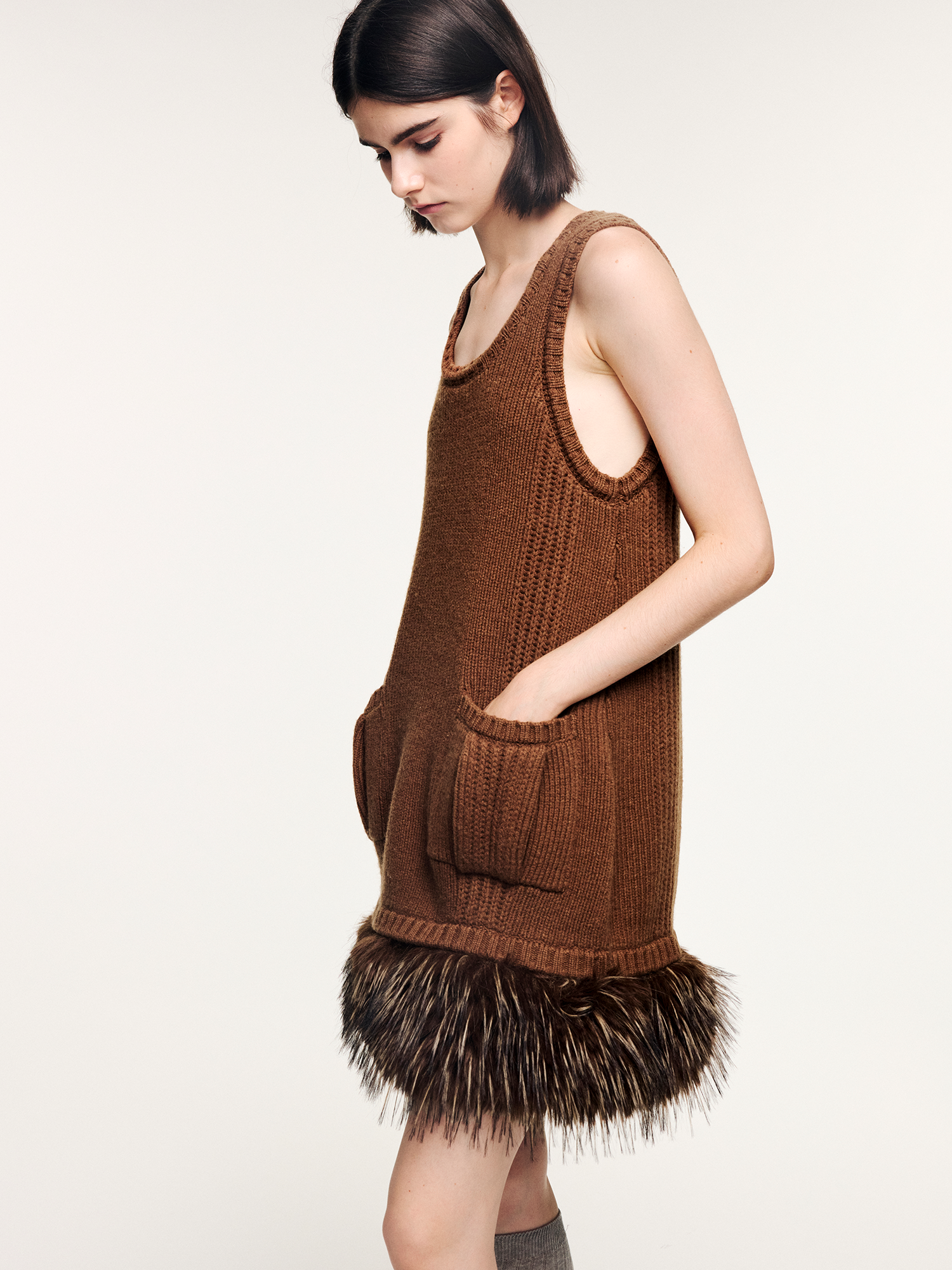 Fur hem knit dress
