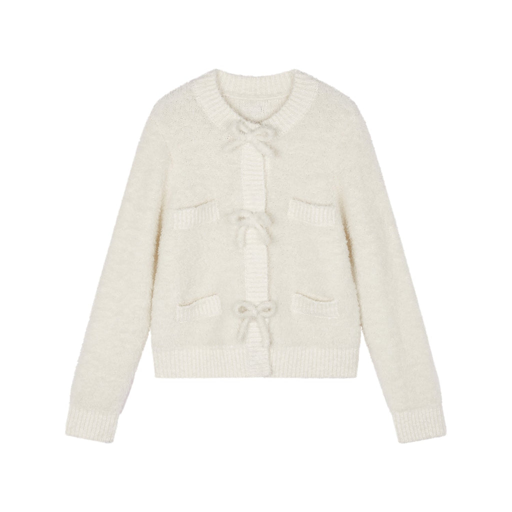 Bow detail knit cardigan in classic French style