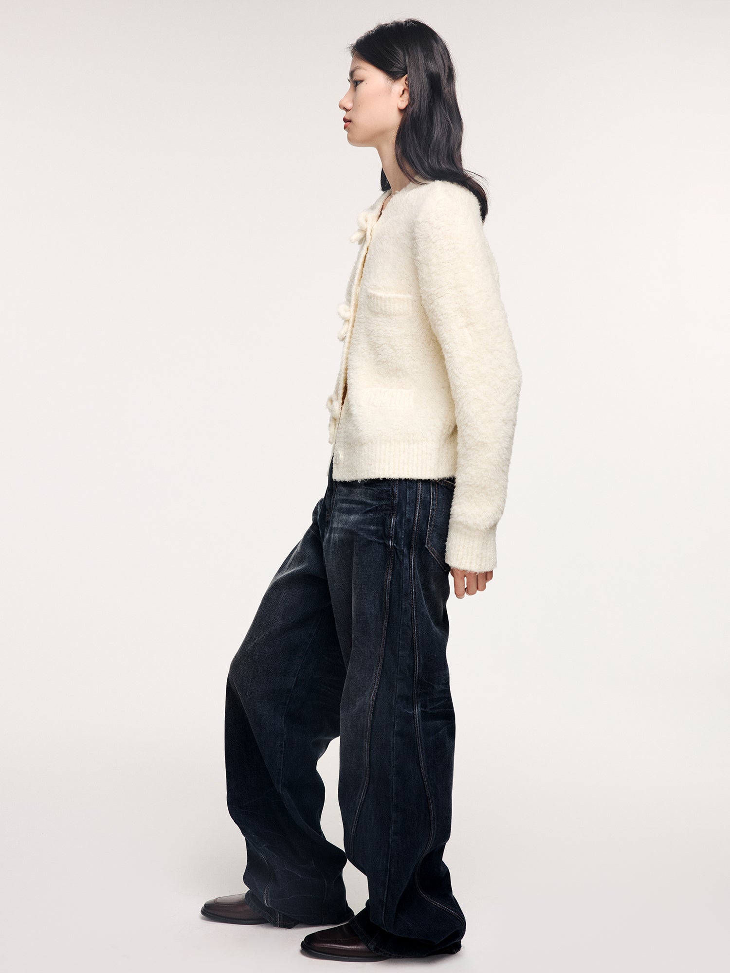 Bow detail knit cardigan in classic French style