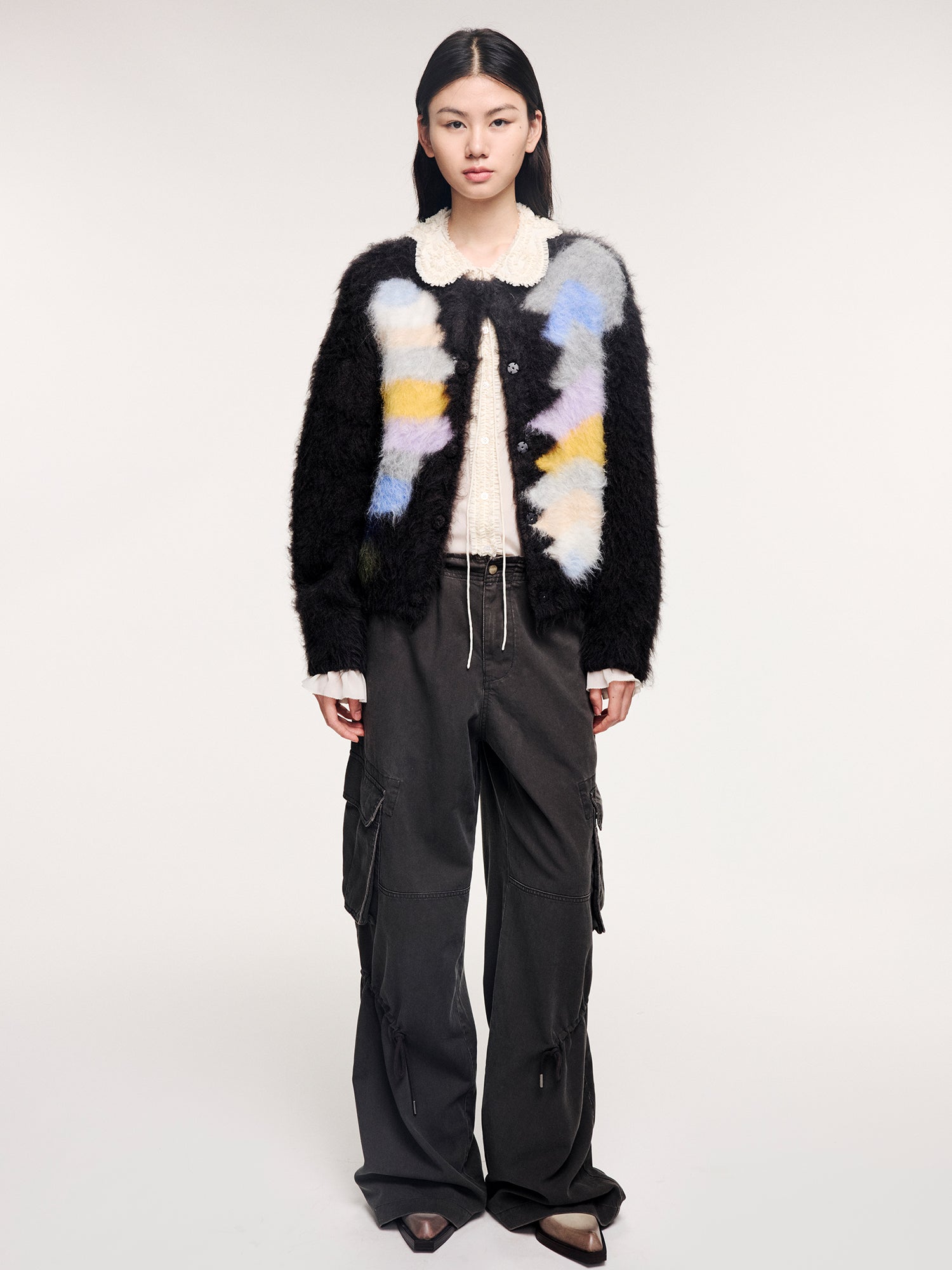 Dreamy pastel color block knit cardigan