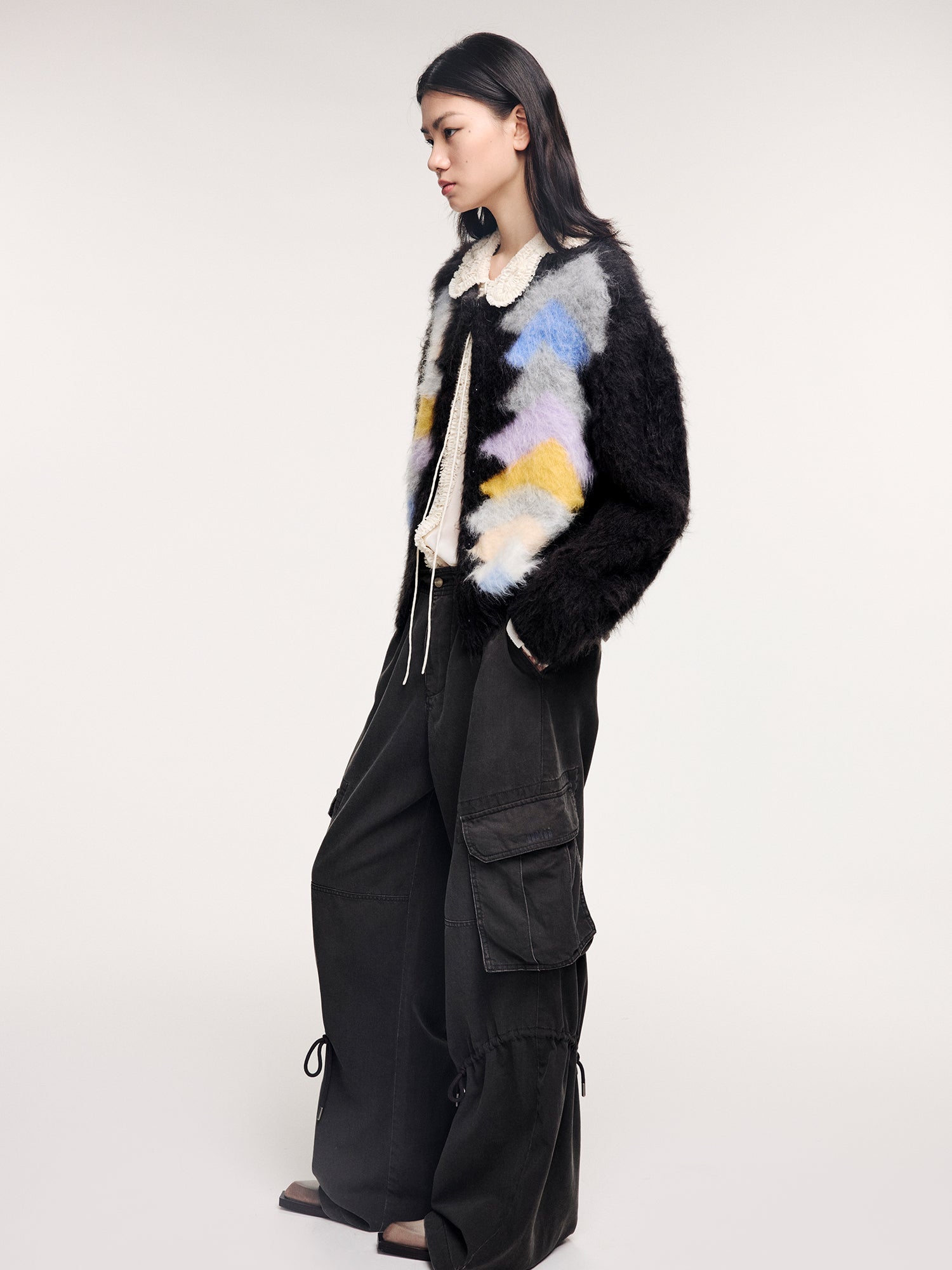 Dreamy pastel color block knit cardigan