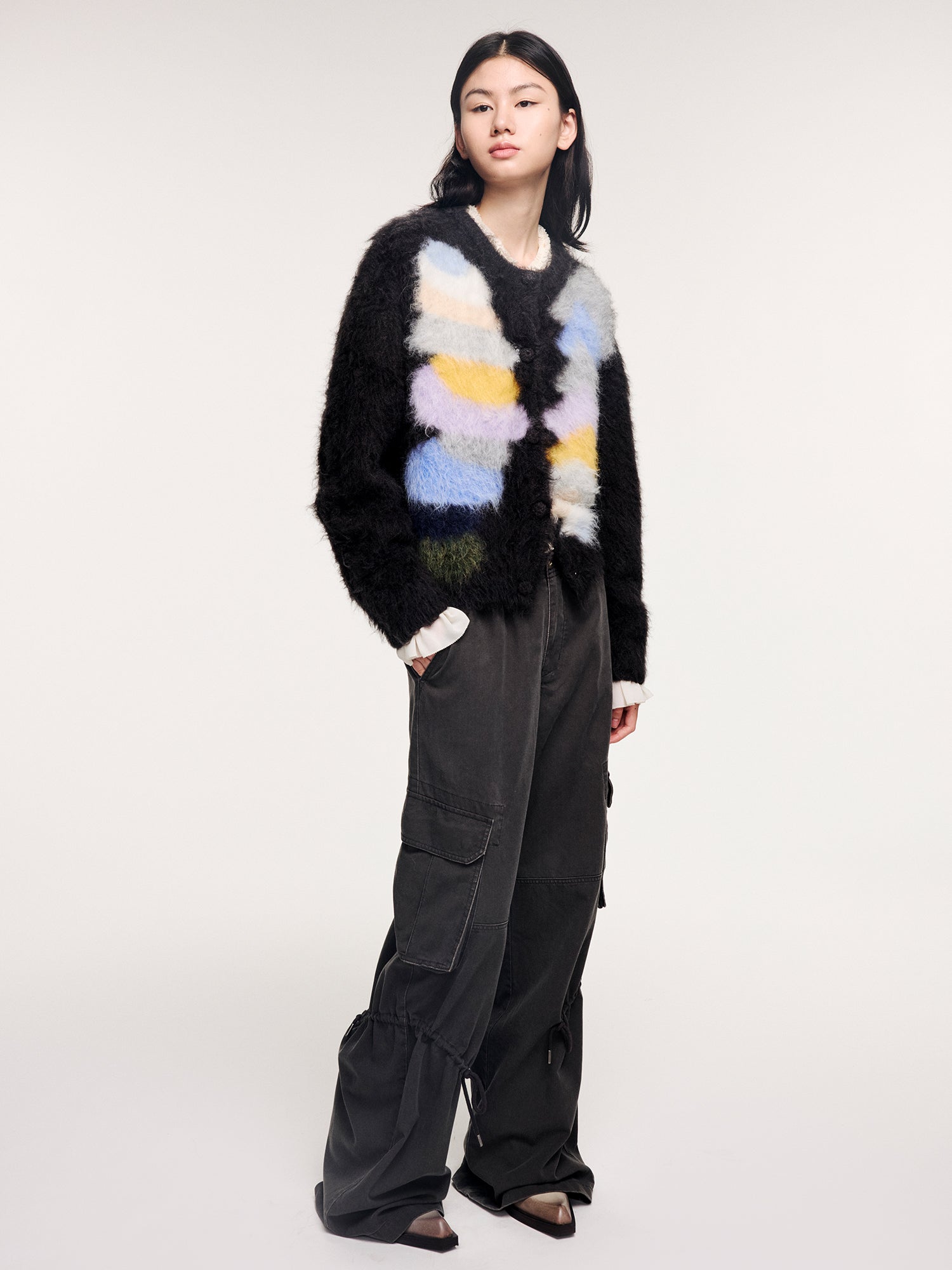 Dreamy pastel color block knit cardigan