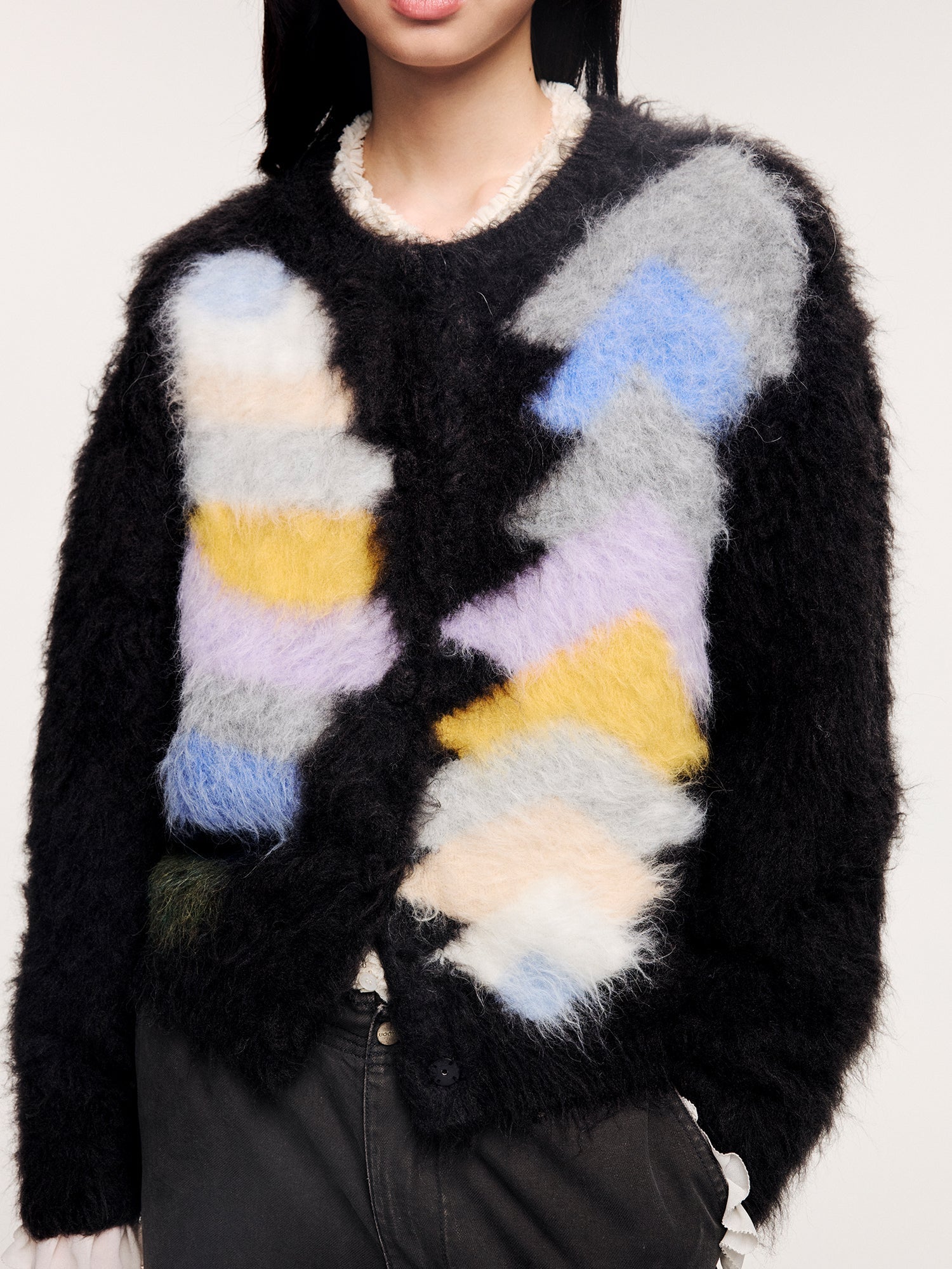 Dreamy pastel color block knit cardigan