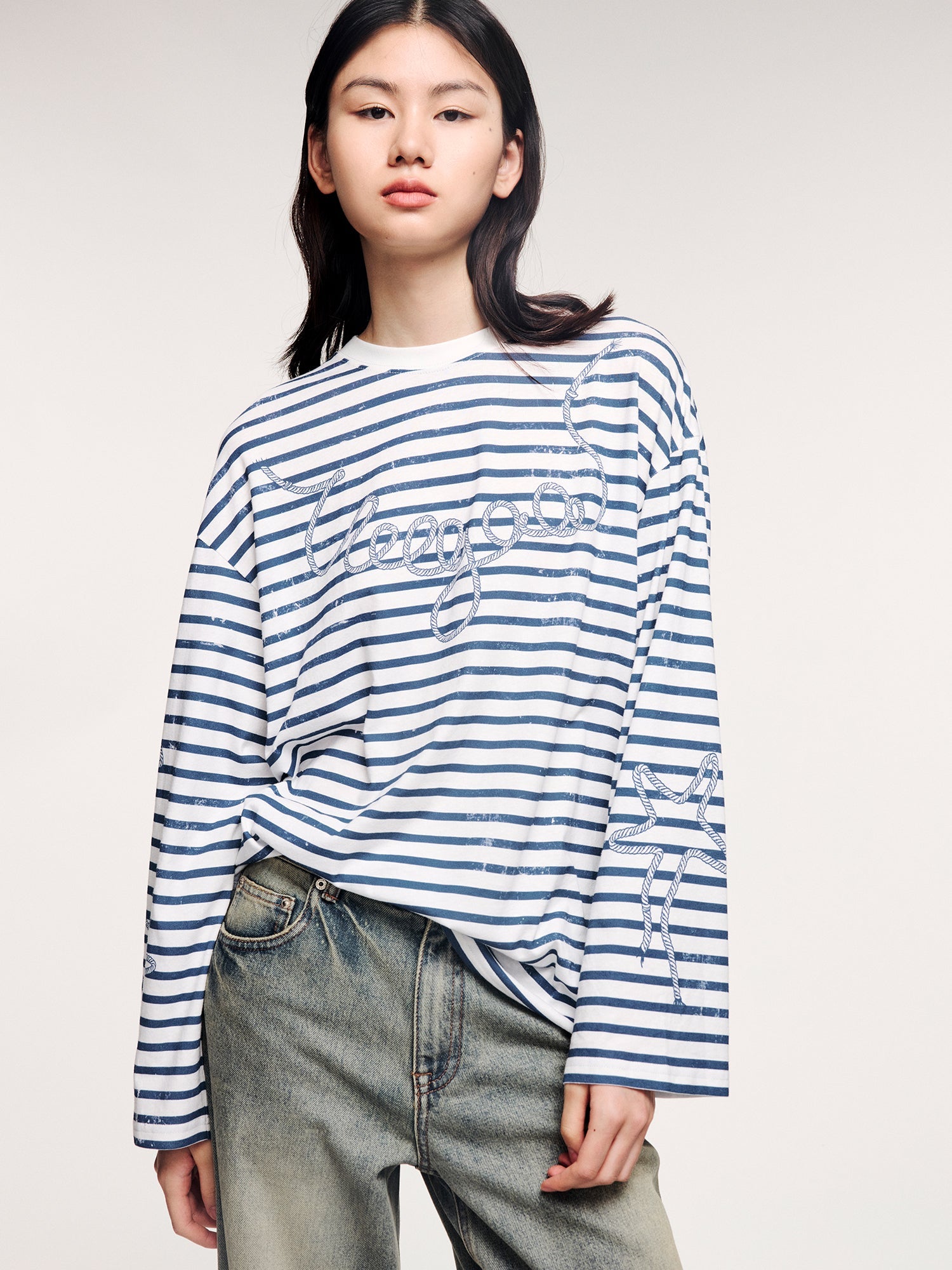 Sailor-striped tee with rope-inspired logo detail