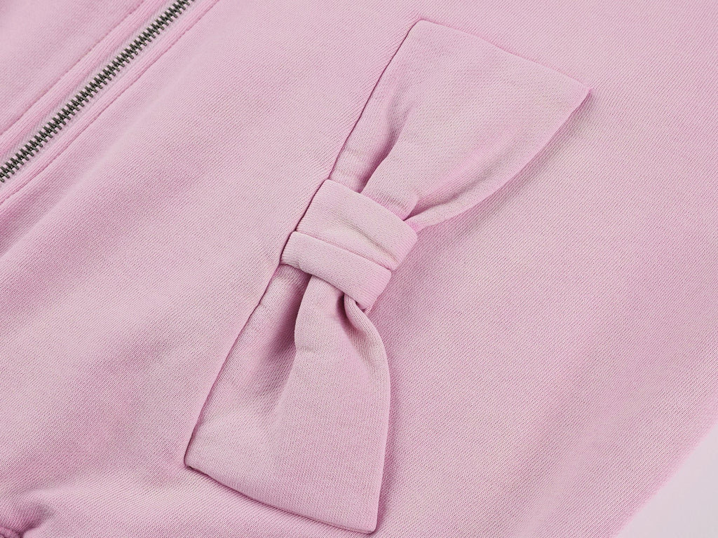 Washed hoodie jacket with knit bow detail