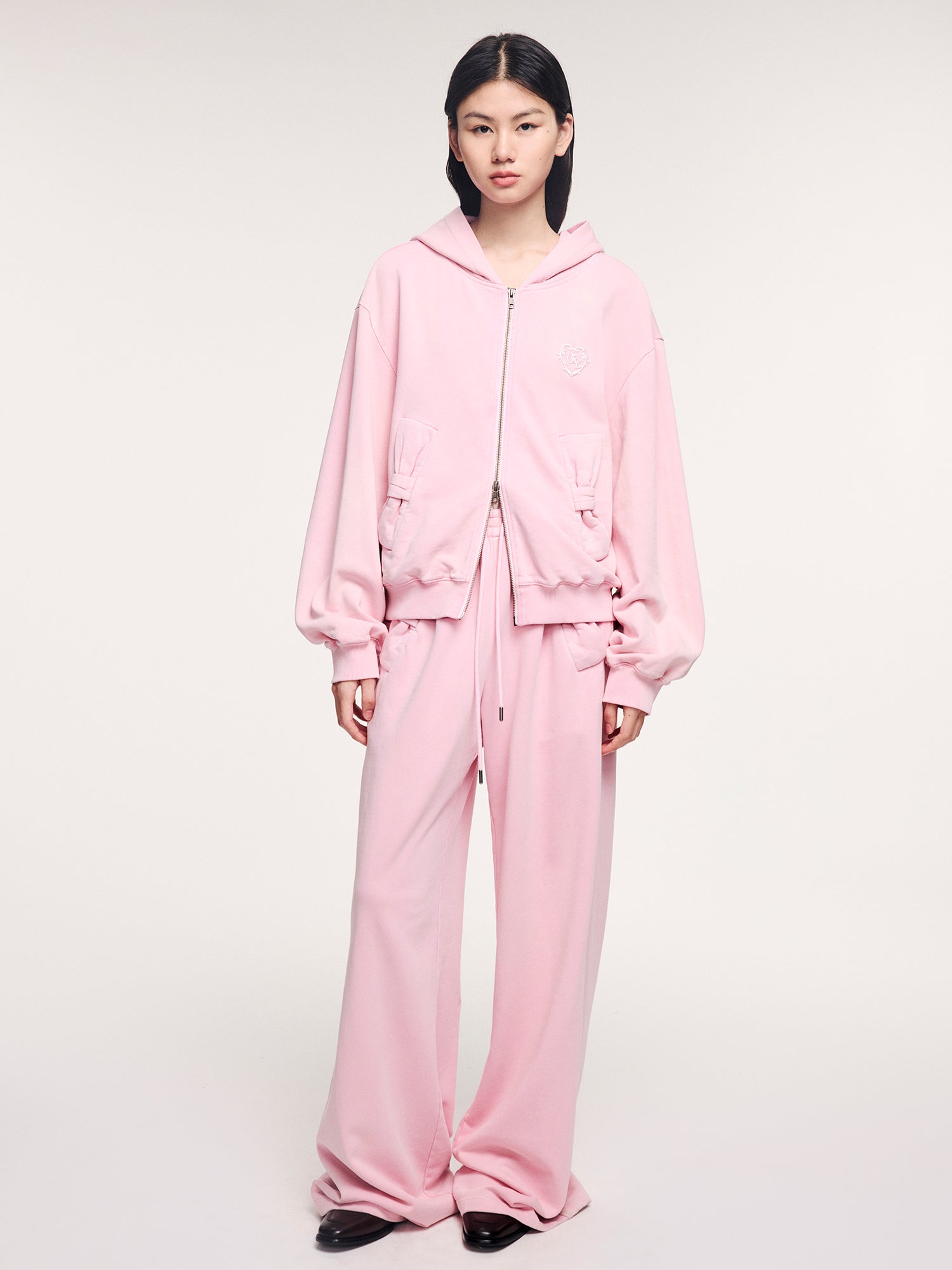 Washed hoodie jacket with knit bow detail