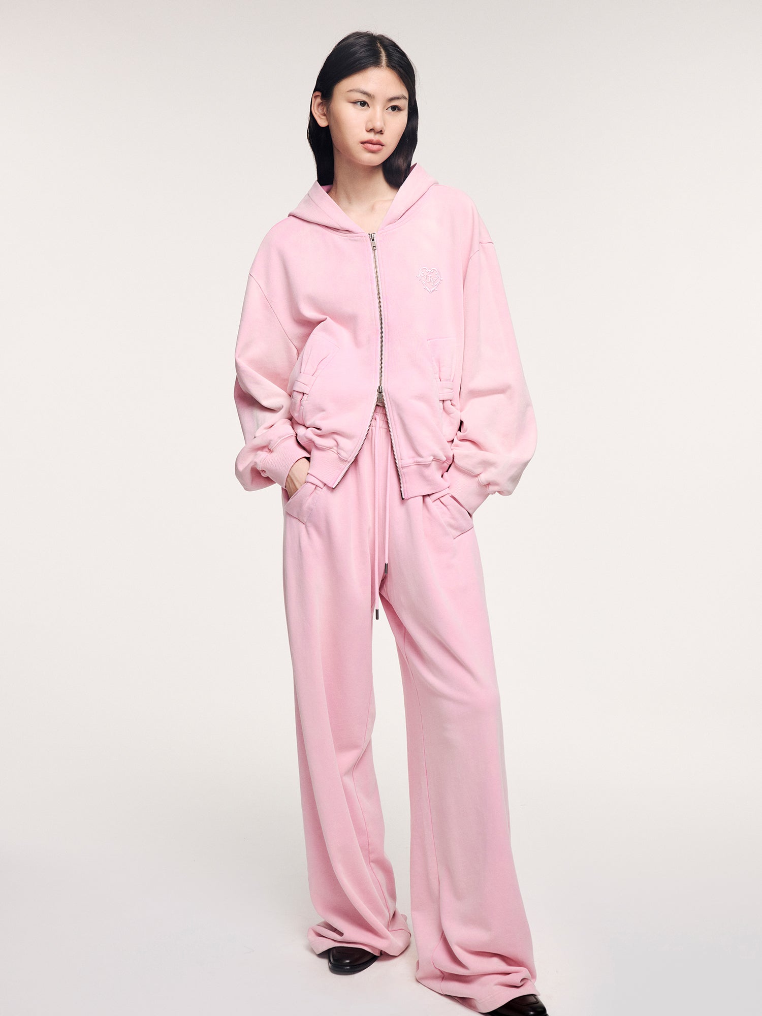 Washed hoodie jacket with knit bow detail