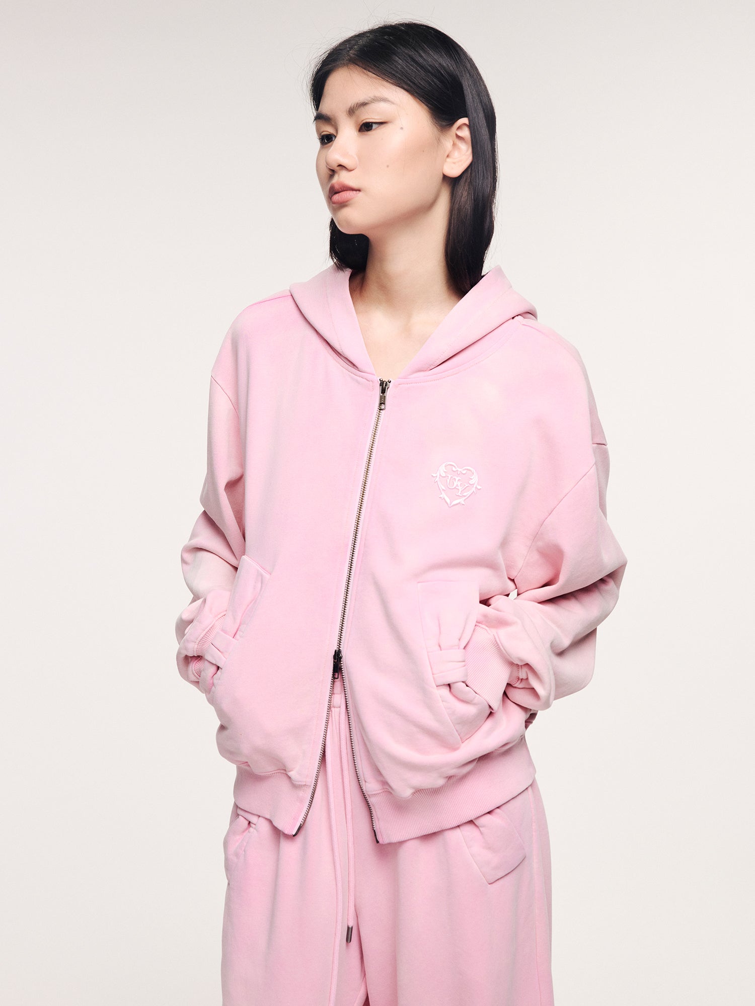 Washed hoodie jacket with knit bow detail