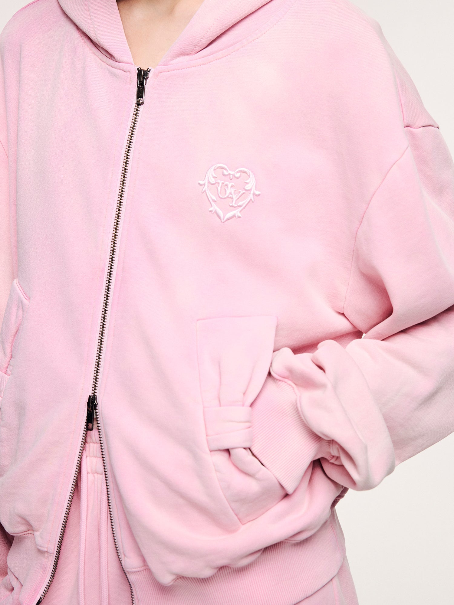 Washed hoodie jacket with knit bow detail