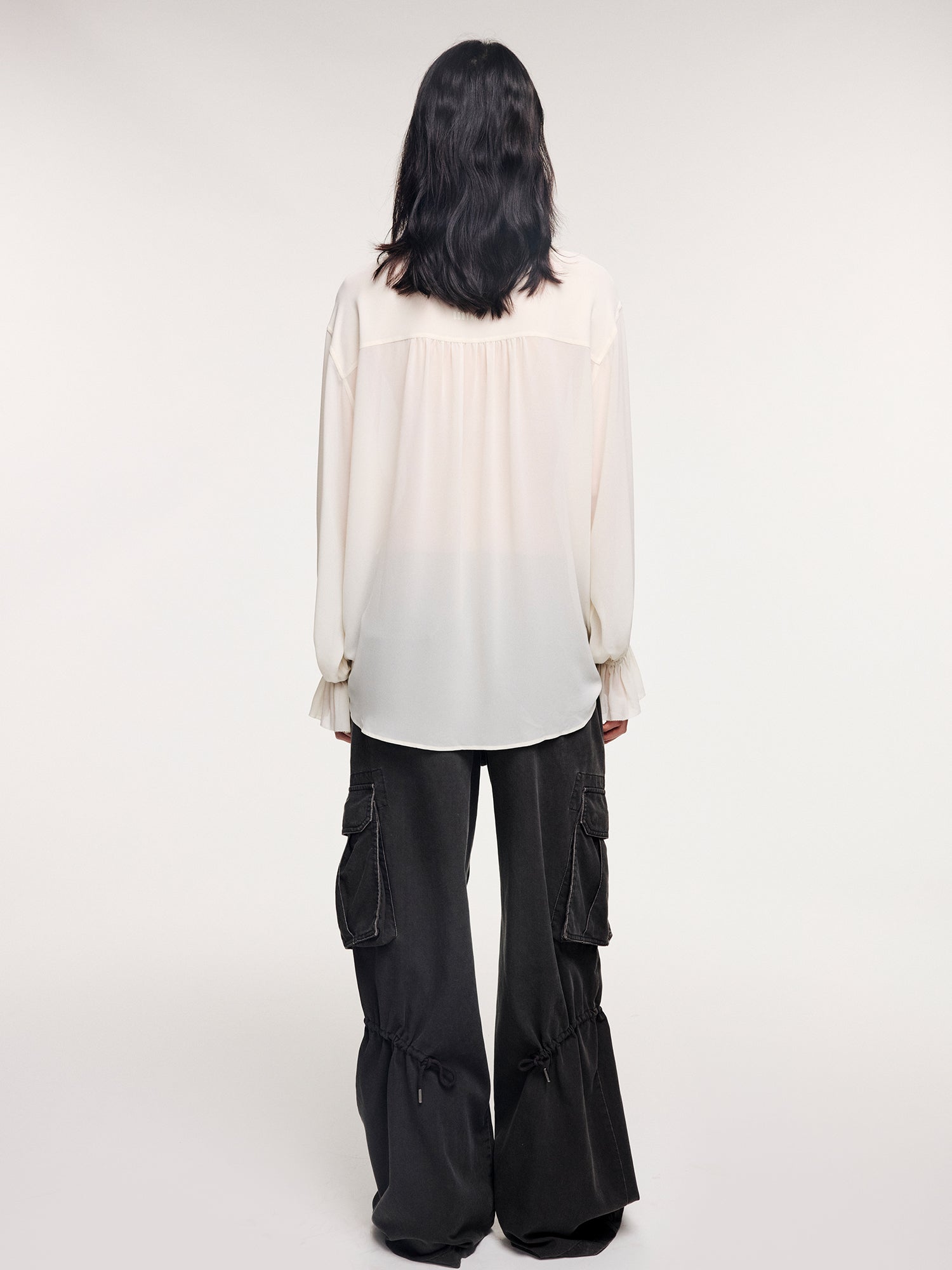 Utility drawstring pants with loose cut