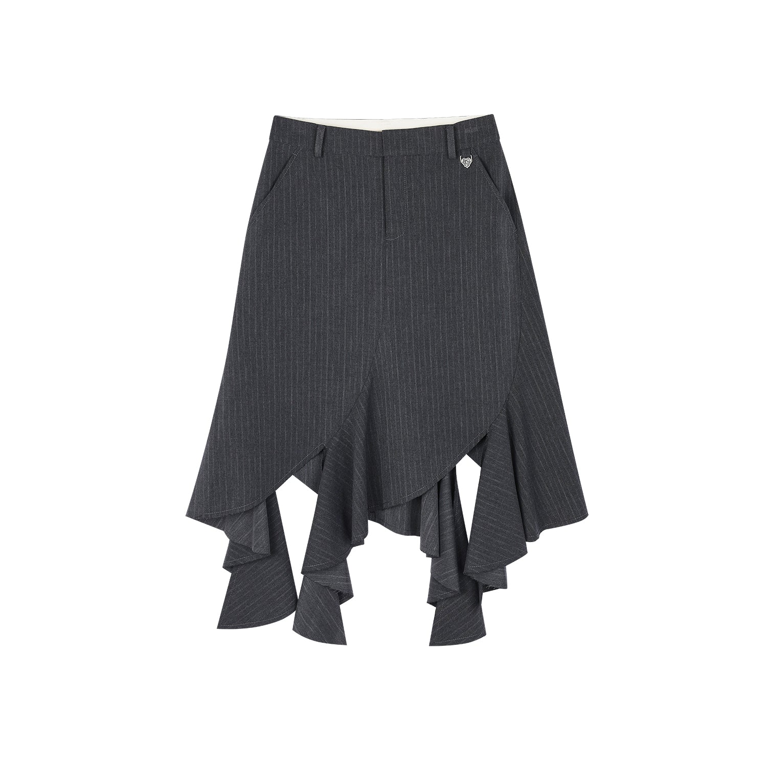 Tailored skirt with asymmetric ruffle trim