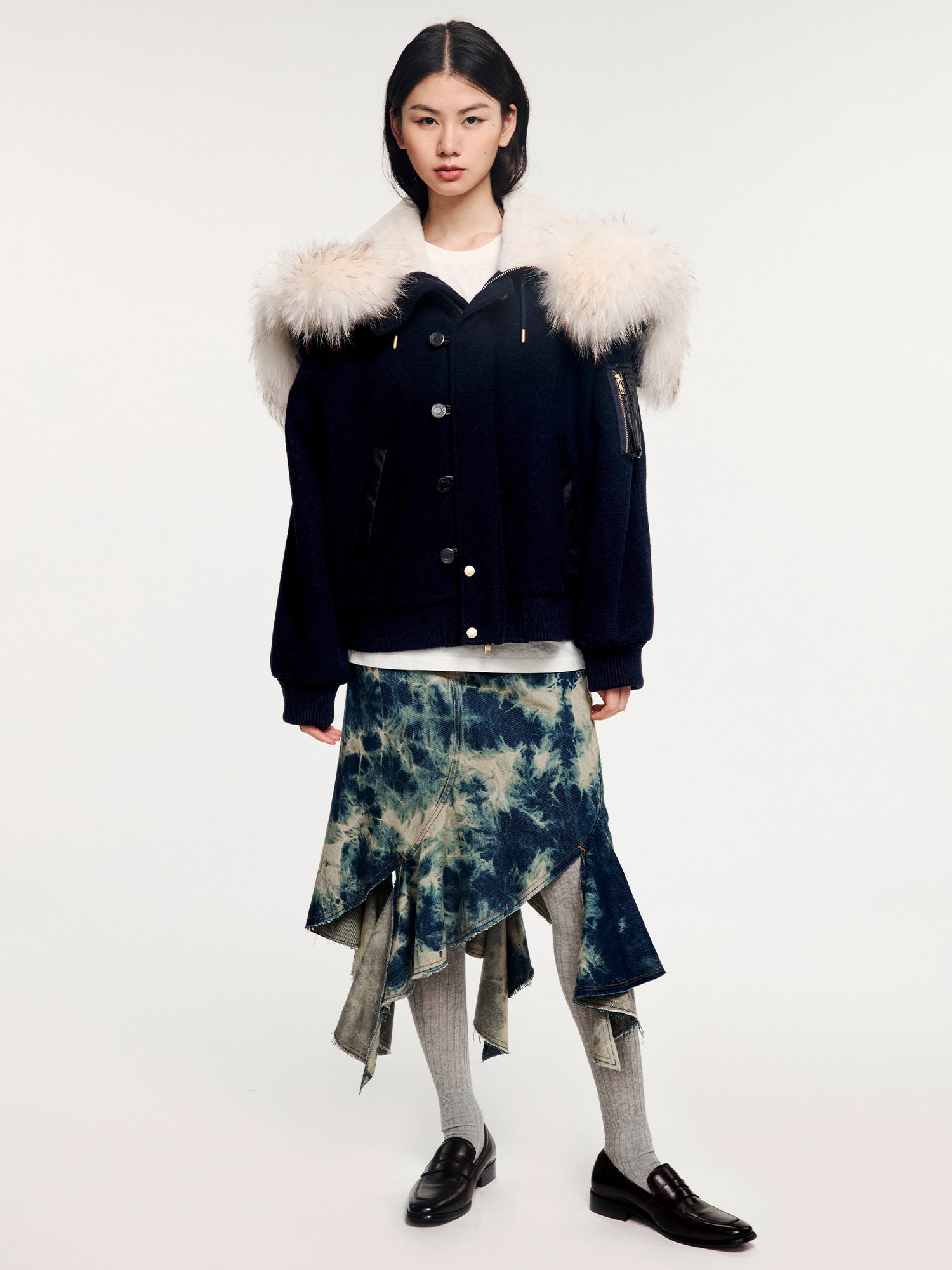 Fur-trim n2b bomber wool-cotton jacket