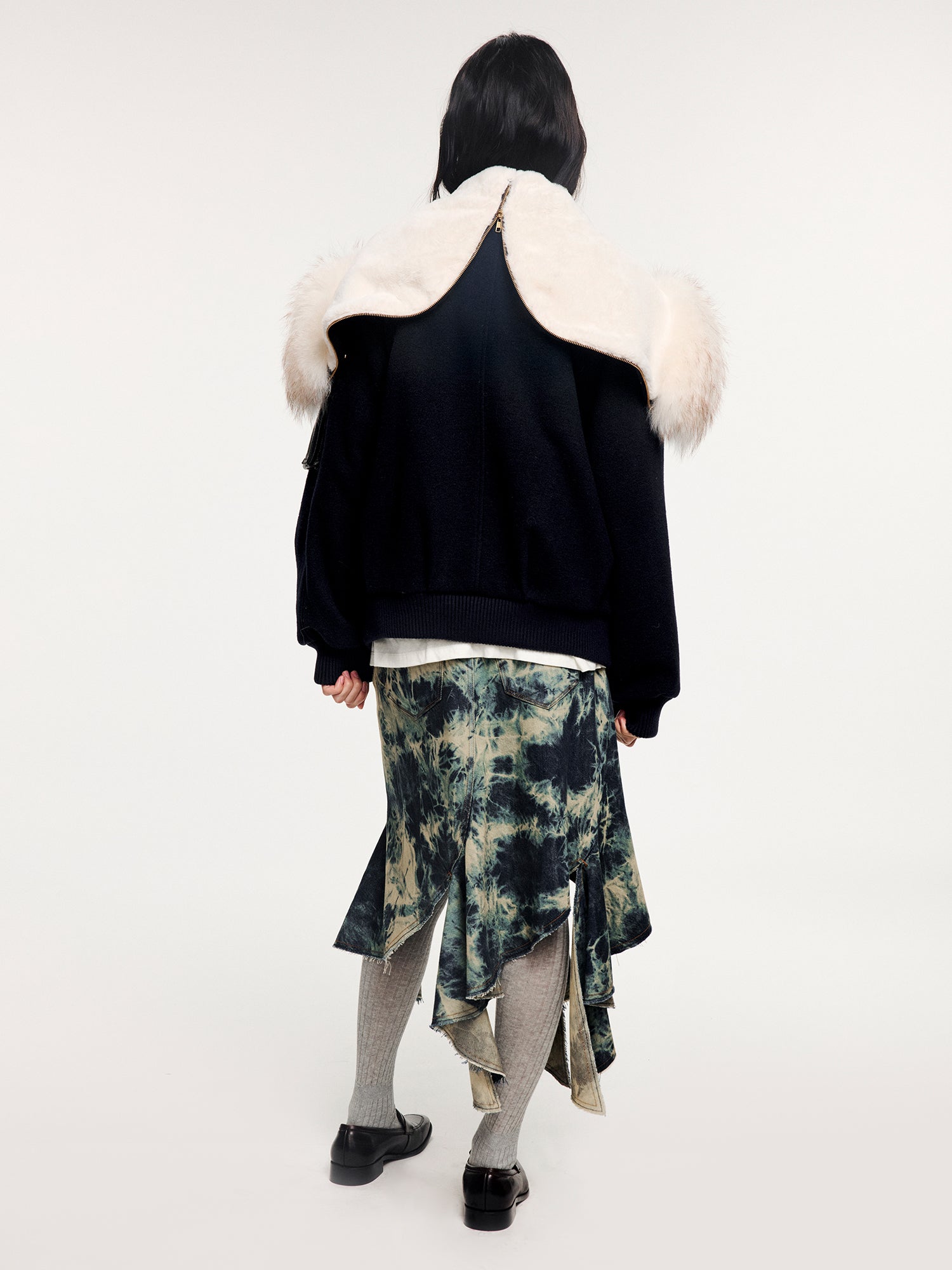 Fur-trim n2b bomber wool-cotton jacket