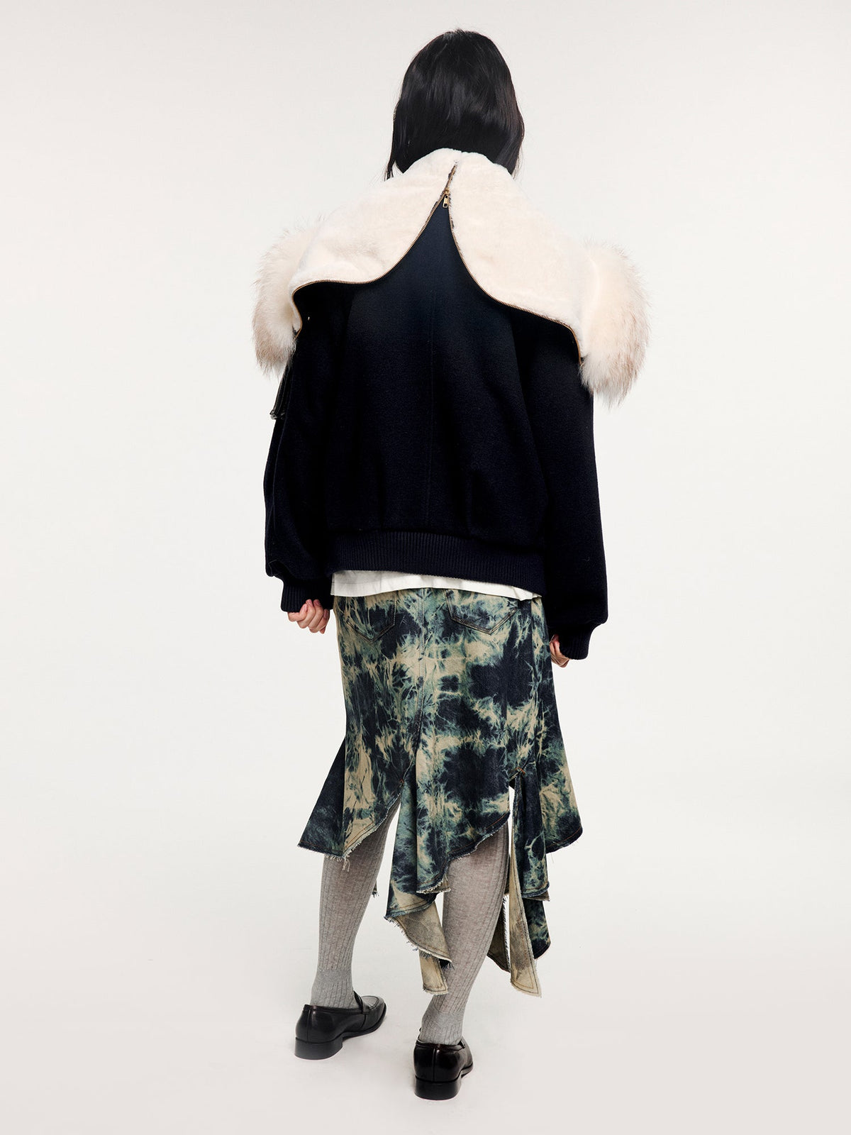 Fur-trim n2b bomber wool-cotton jacket