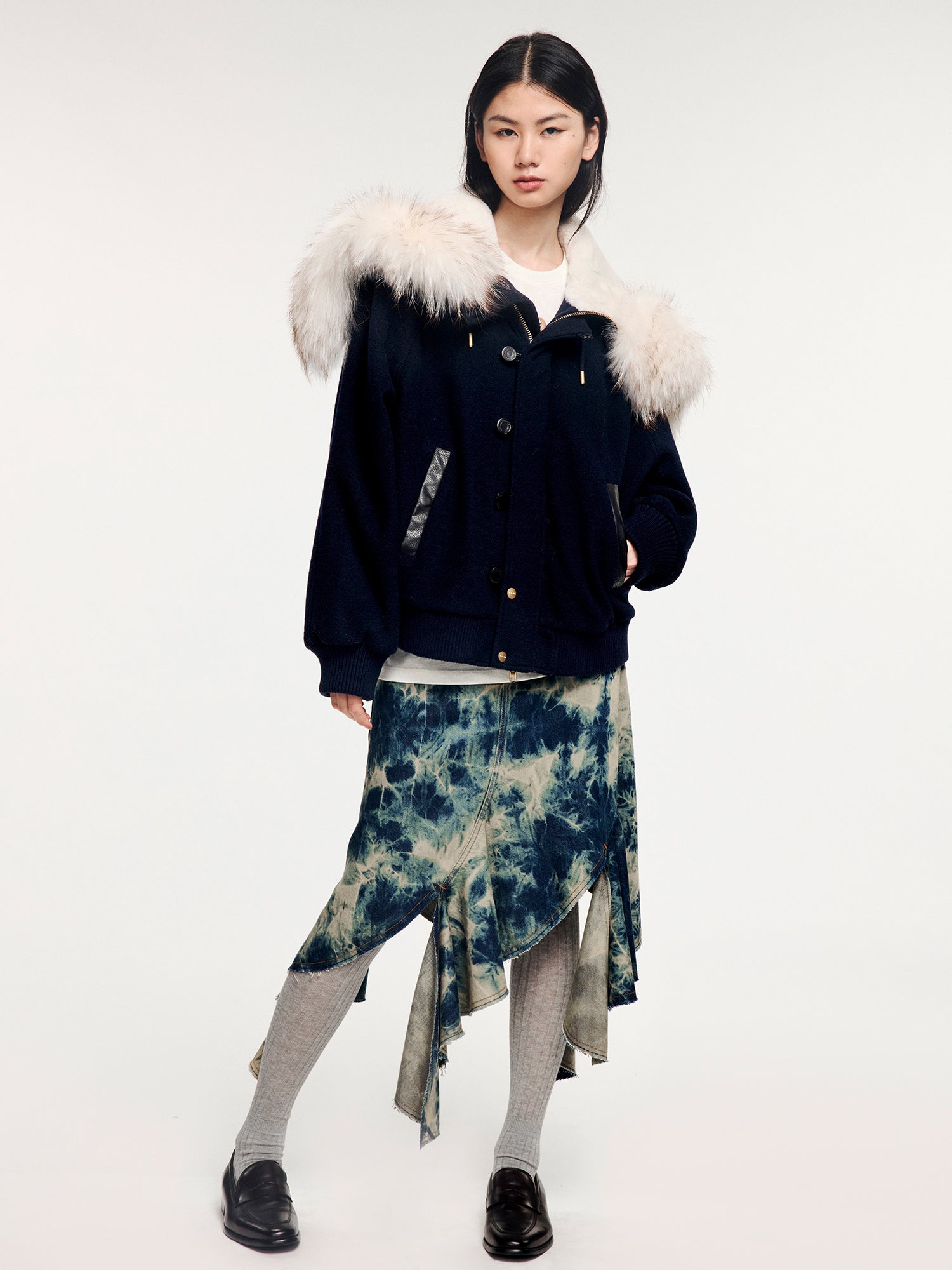 Fur-trim n2b bomber wool-cotton jacket