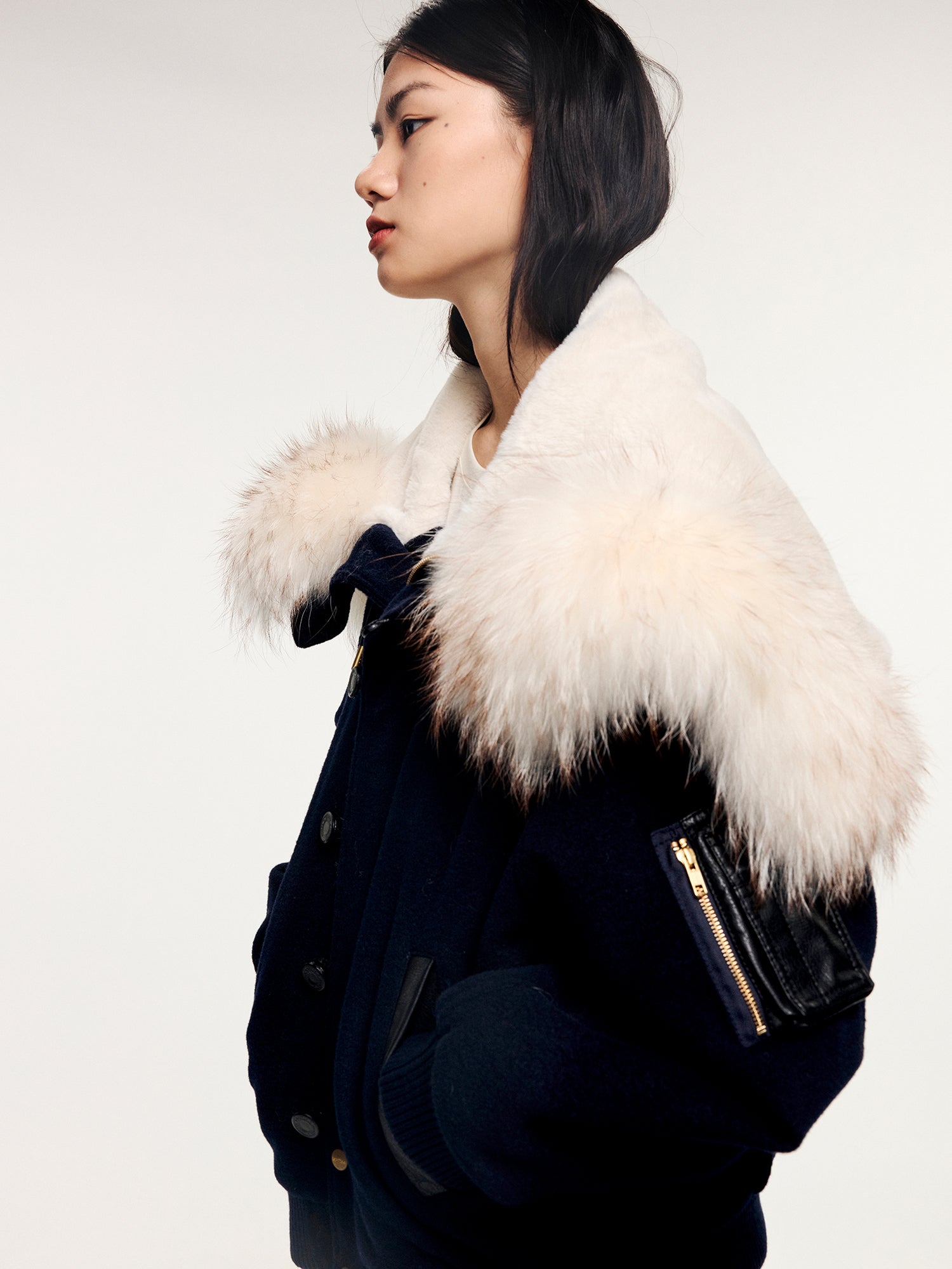 Fur-trim n2b bomber wool-cotton jacket