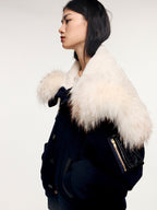 Fur-trim n2b bomber wool-cotton jacket
