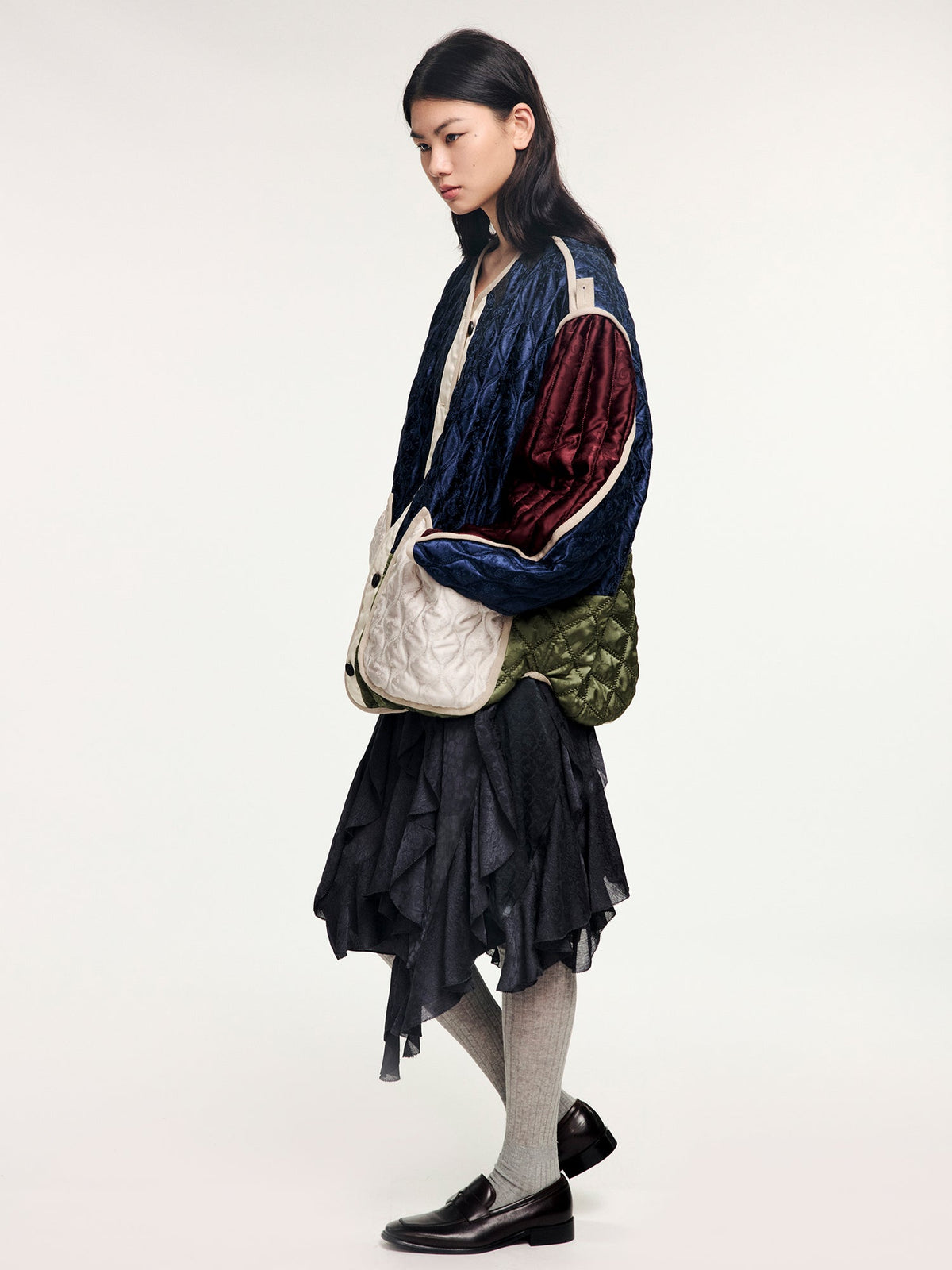 Jacquard color-block m65 quilted liner jacket
