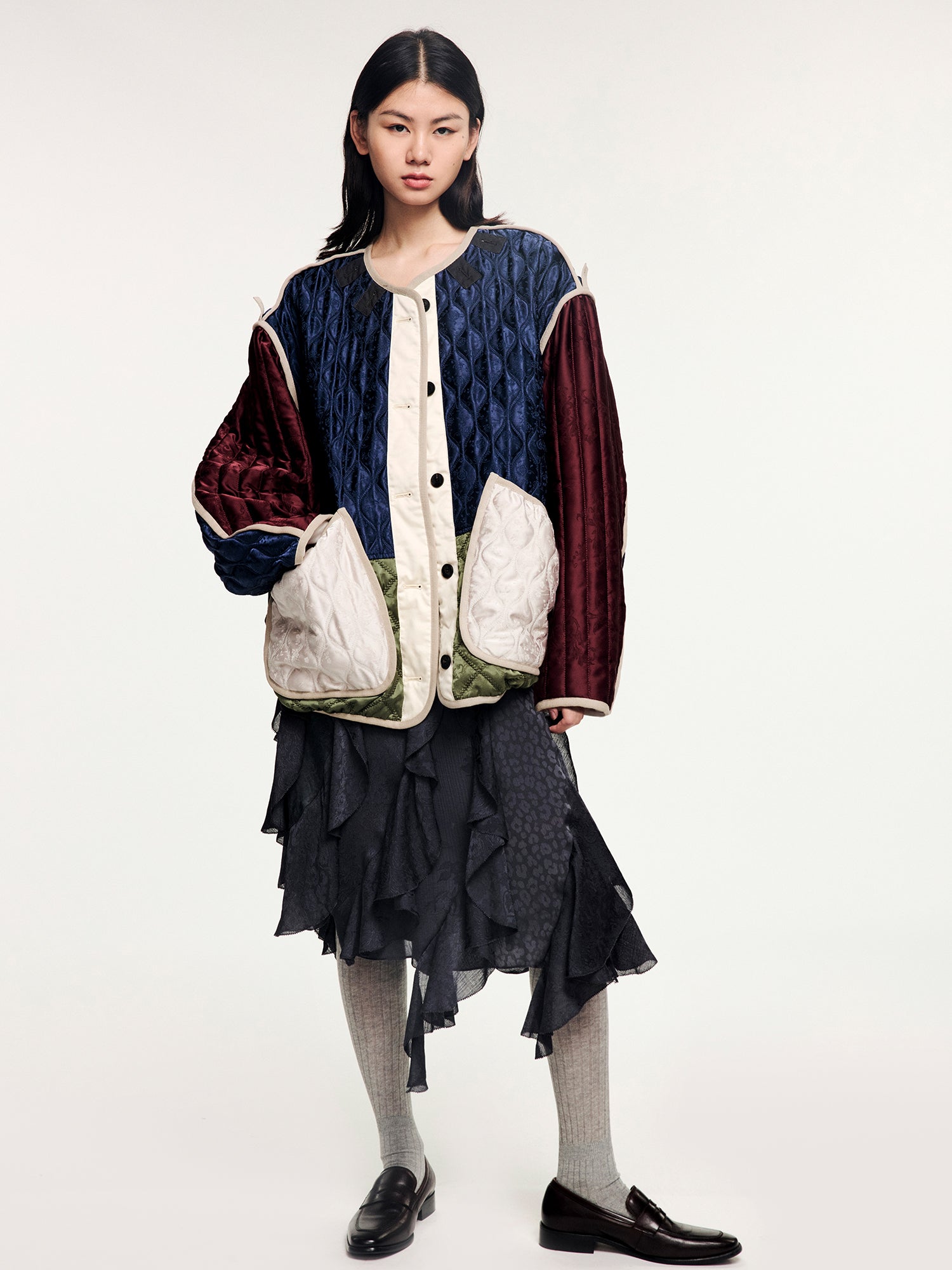 Jacquard color-block m65 quilted liner jacket