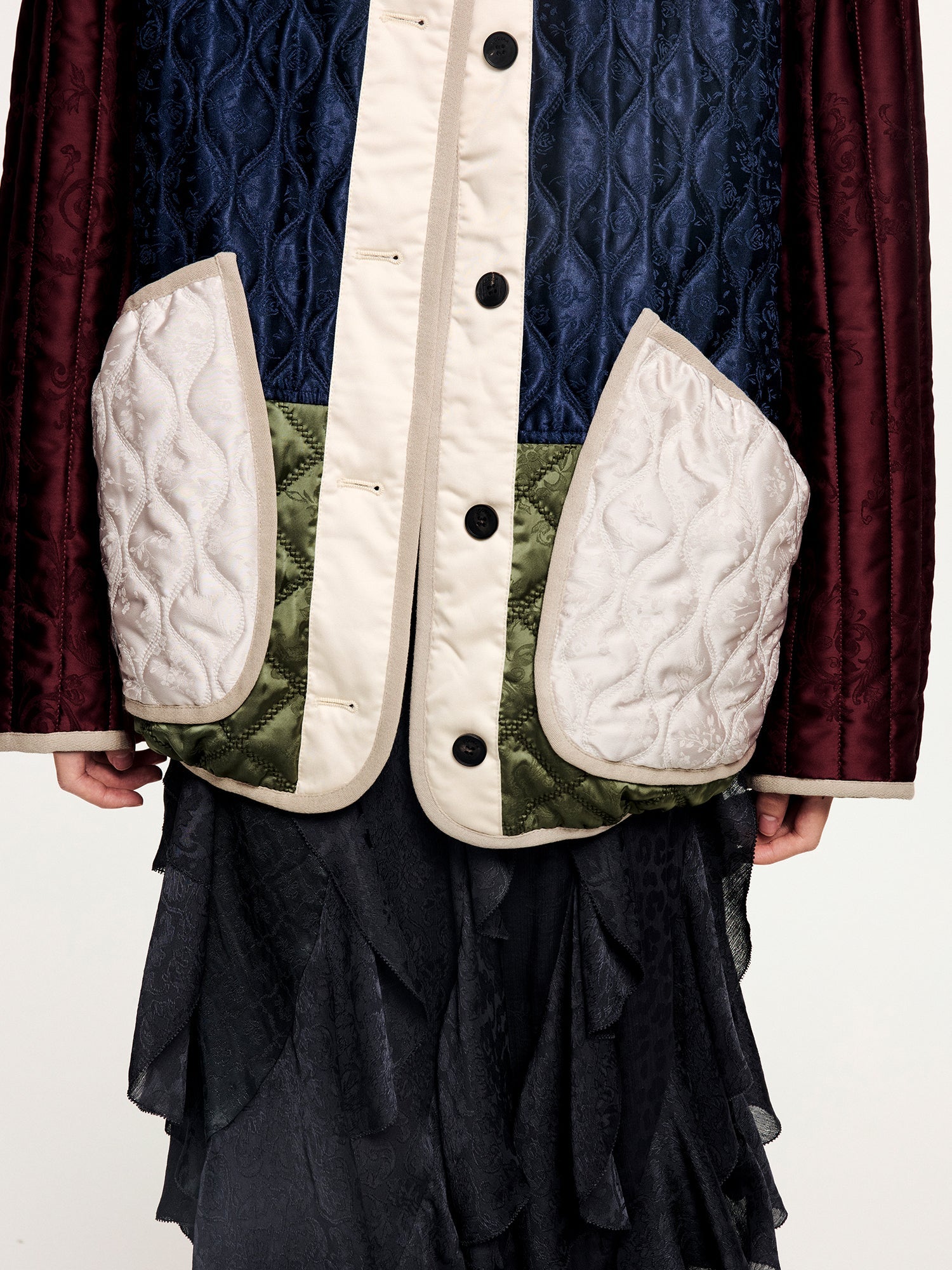 Jacquard color-block m65 quilted liner jacket